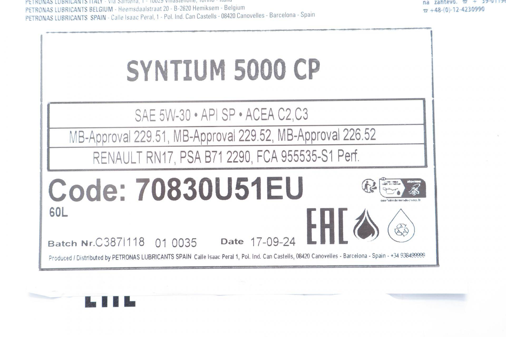 Олива 5W30 SYNTIUM 5000 CP (60L) (MB229.51/MB229.52/MB226.52/Renault RN17/PSA B71 2290)