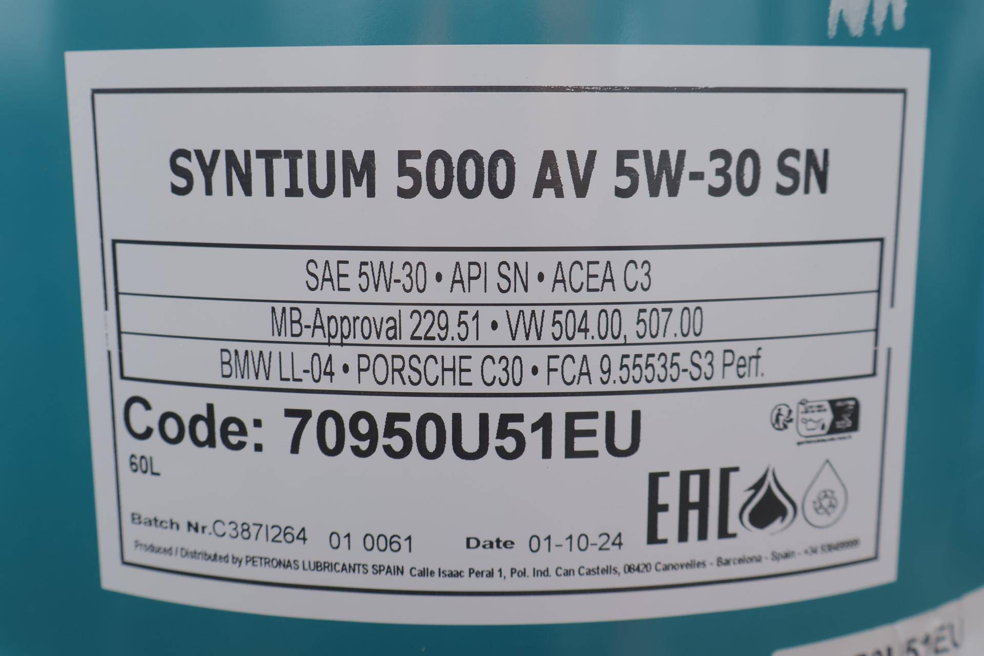 Олива 5W30 SYNTIUM 5000 AV (60L) (LL-04/VW 504 00/507 00/MB 229.51/Porsche C30)(з-на 71234U51EU)