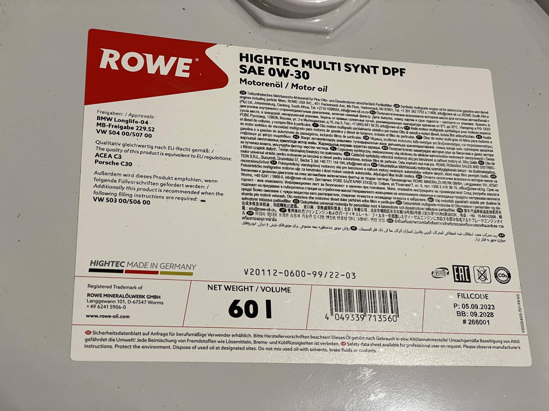 Олива 0W30 HIGHTEC MULTI SYNT DPF (60L) (MB 229.52/VW 504 00/507 00/BMW LL-04) (ACEA C3)