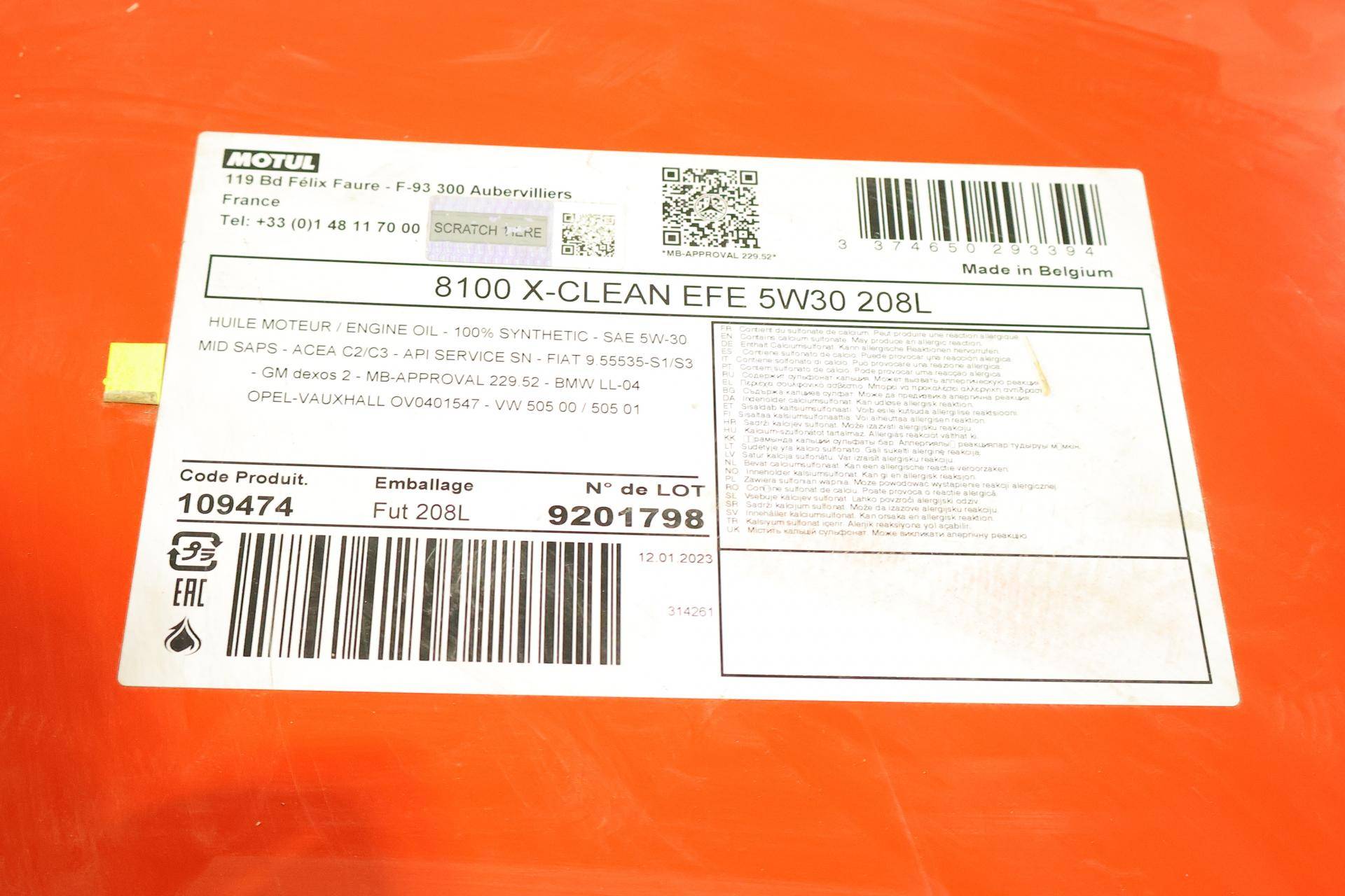 Олива 5W30 X-clean EFE 8100 (208L) (109474) (LL-04/9.55535-S1/S3/229.52/GM DEXOS2/MB 229.52)