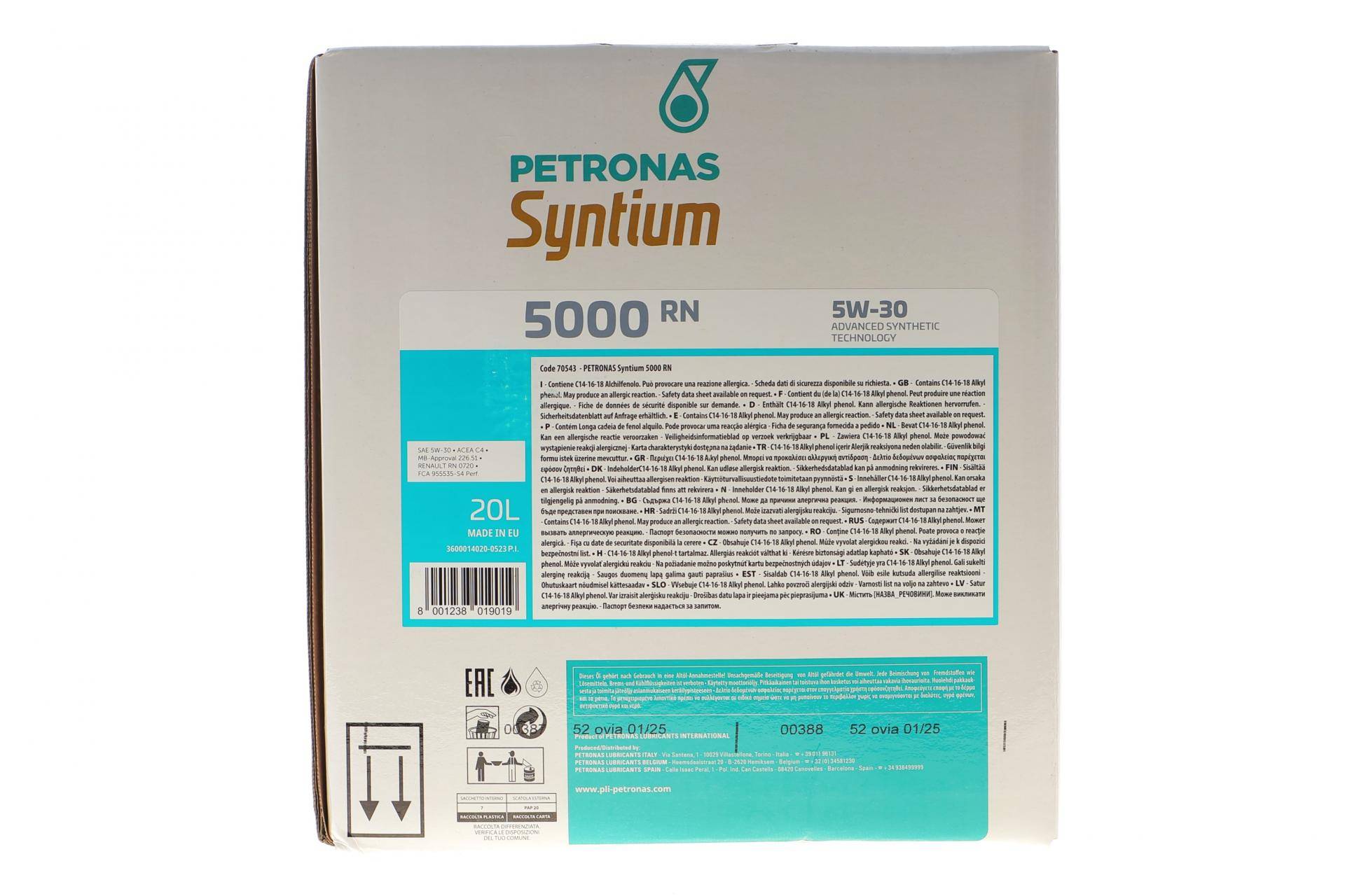 Олива 5W30 SYNTIUM 5000 RN (20L) (RN 0720/MB 226.51) (ACEA C4) упаковка BiB