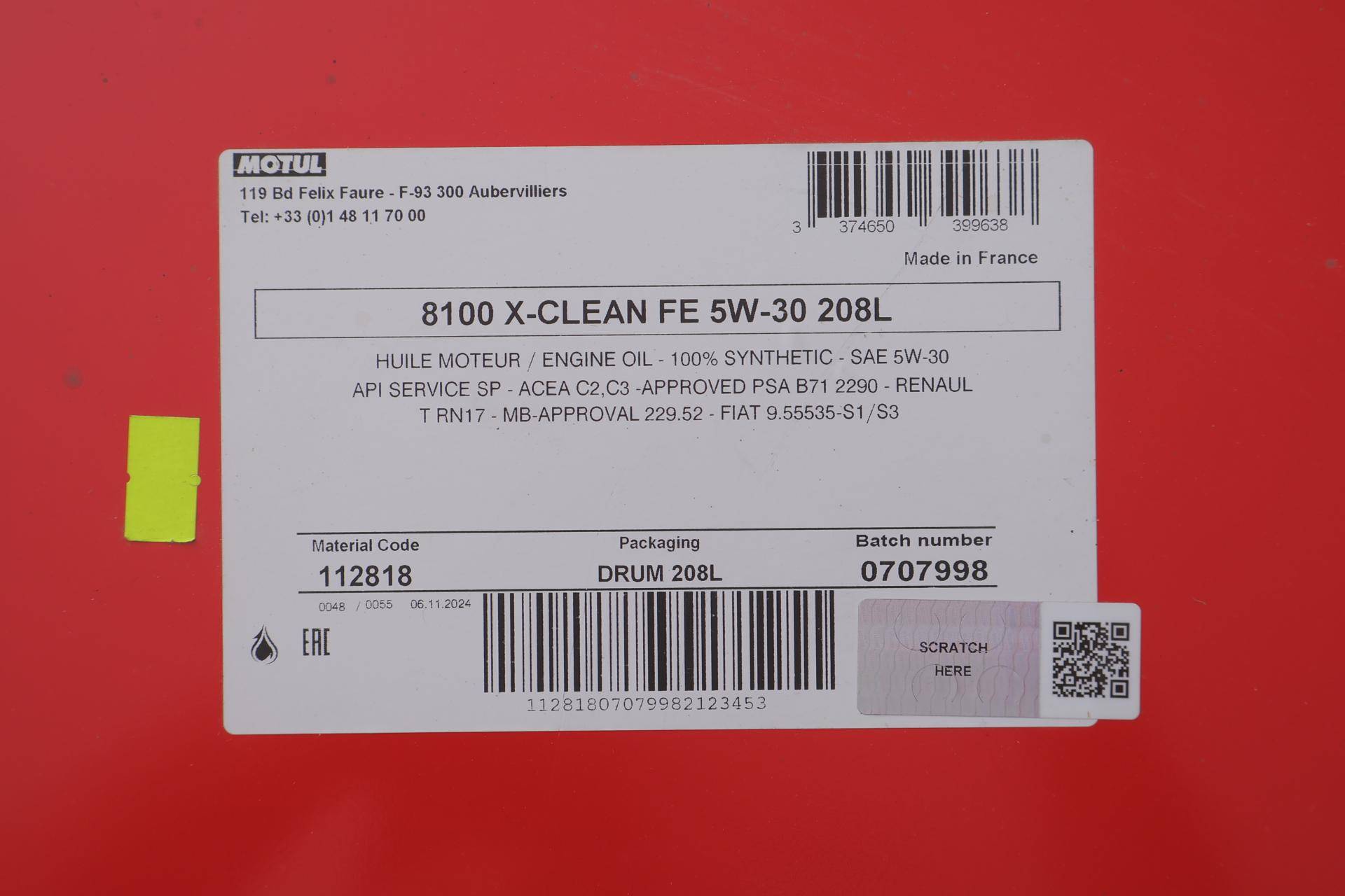 Олива 5W30 X-clean FE 8100 (208L) (ACEA C2/C3/API SP/MB229.52/PSA B71 2290/RN17) 112818