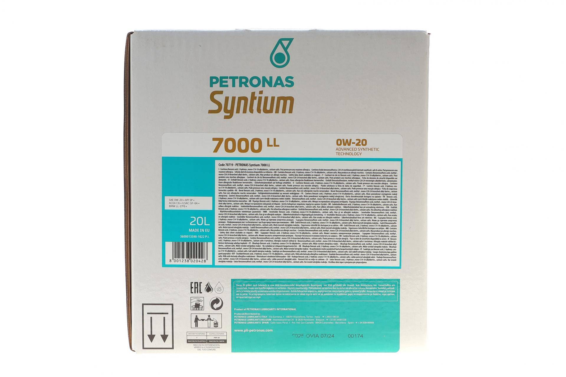 Олива 0W20 SYNTIUM 7000 LL (20L) (BMW LL-17 FE+) (API SP) (ILSAC GF-6A/ACEA C6) упаковка BiB