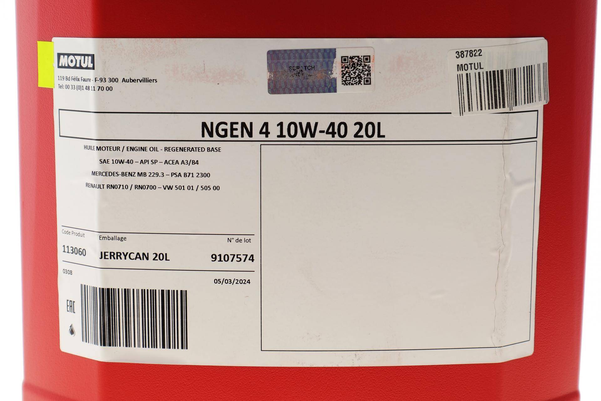 Олива 10W40 NGEN 4 (20L) (MB 229.3/RN0710/RN0700/PSA B71 2300/VW 501 01/VW505 00) (113060)