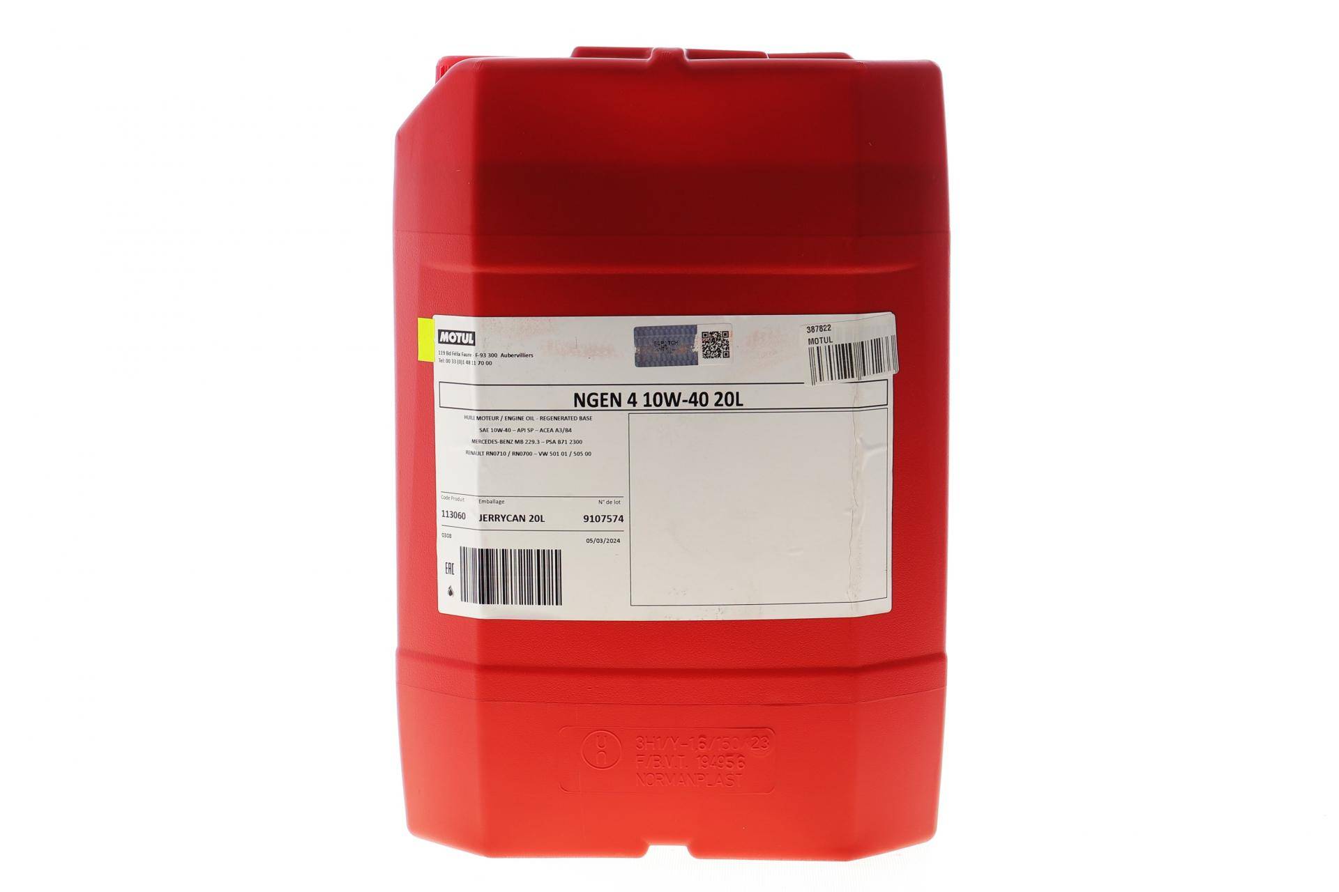 Олива 10W40 NGEN 4 (20L) (MB 229.3/RN0710/RN0700/PSA B71 2300/VW 501 01/VW505 00) (113060)