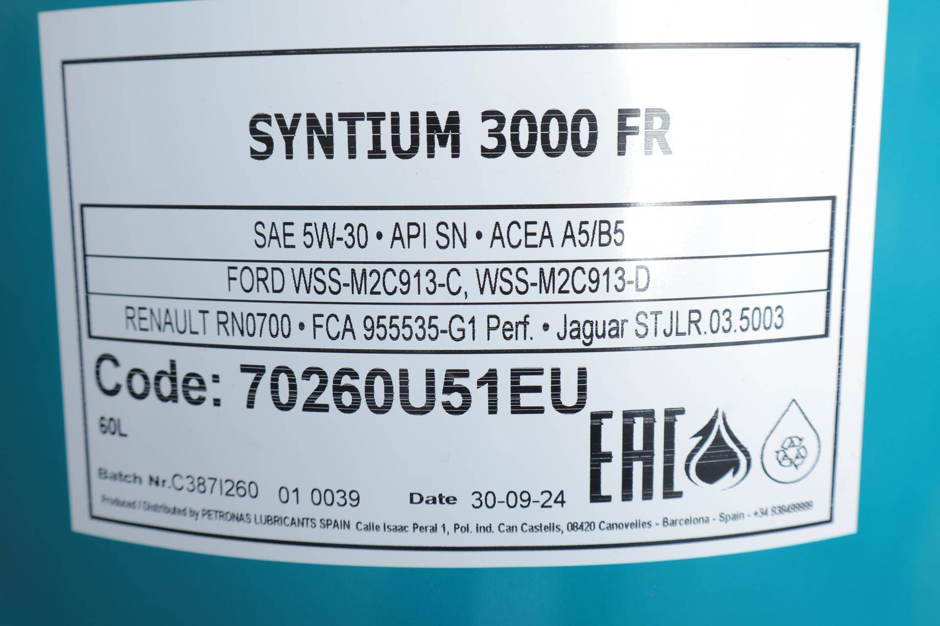 Олива 5W30 SYNTIUM 3000 FR (60L) (WSS-M2C 913-C/913-D/RN0700/STJLR.03.5003)