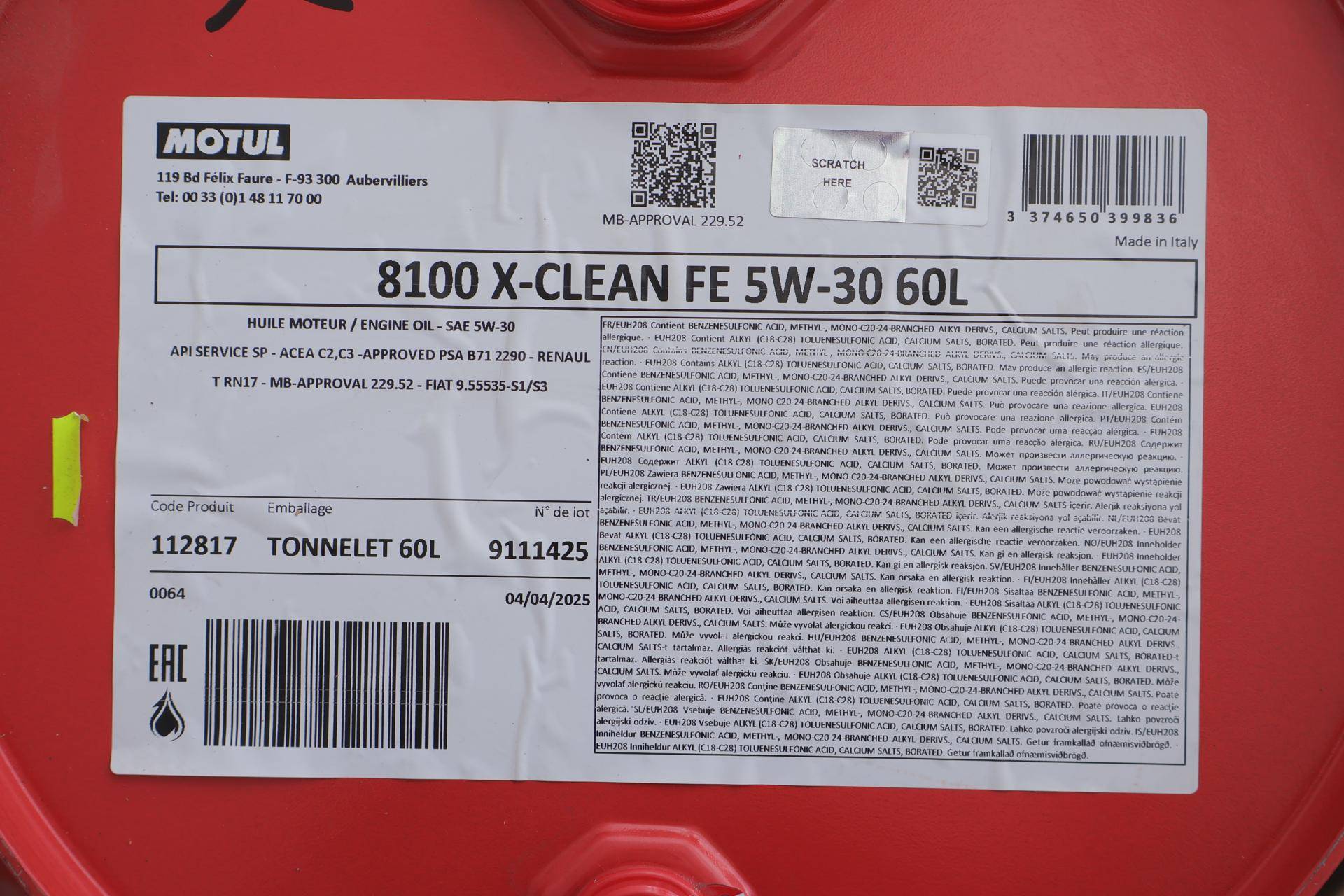 Олива 5W30 X-clean FE 8100 (60L) (ACEA C2/C3/API SP/MB229.52/PSA B71 2290/RN17) 112817