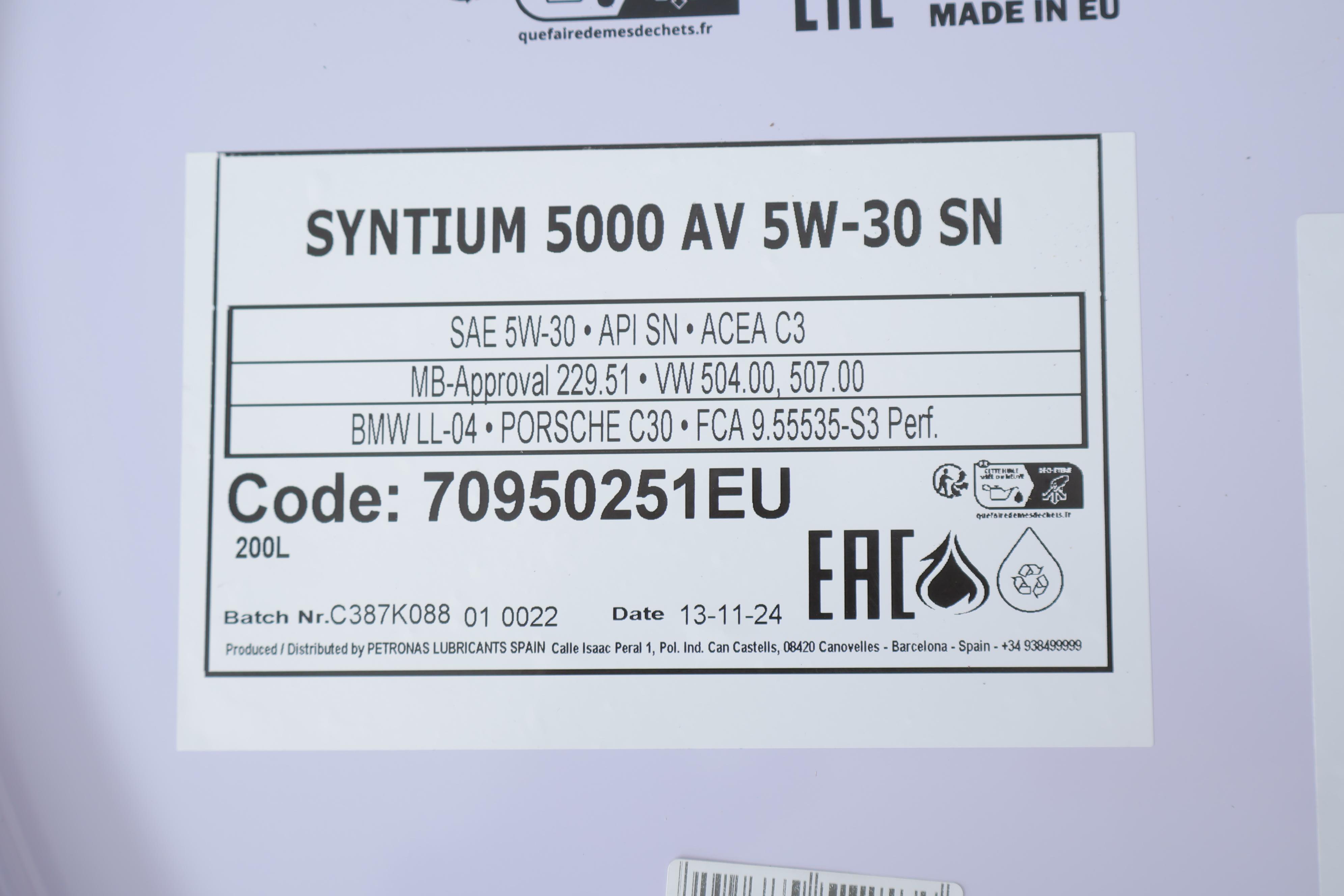 Олива 5W30 SYNTIUM 5000 AV (200L) (LL-04/VW 504 00/507 00/MB 229.51/Porsche C30)