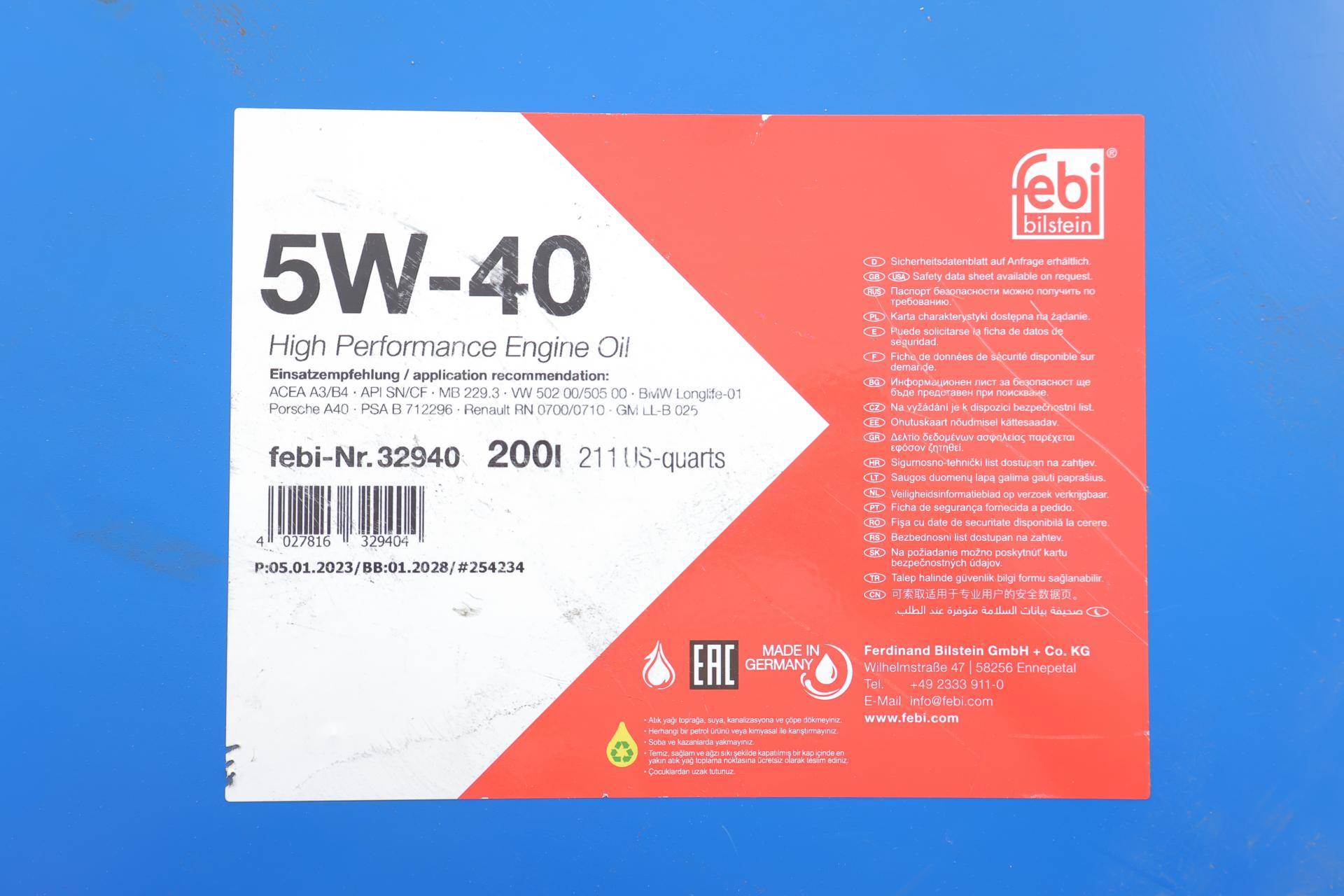 Олива 5W40 (200L) (MB229.3/VW 502 00/505 00/RN 0700/BMW Longlife-01)