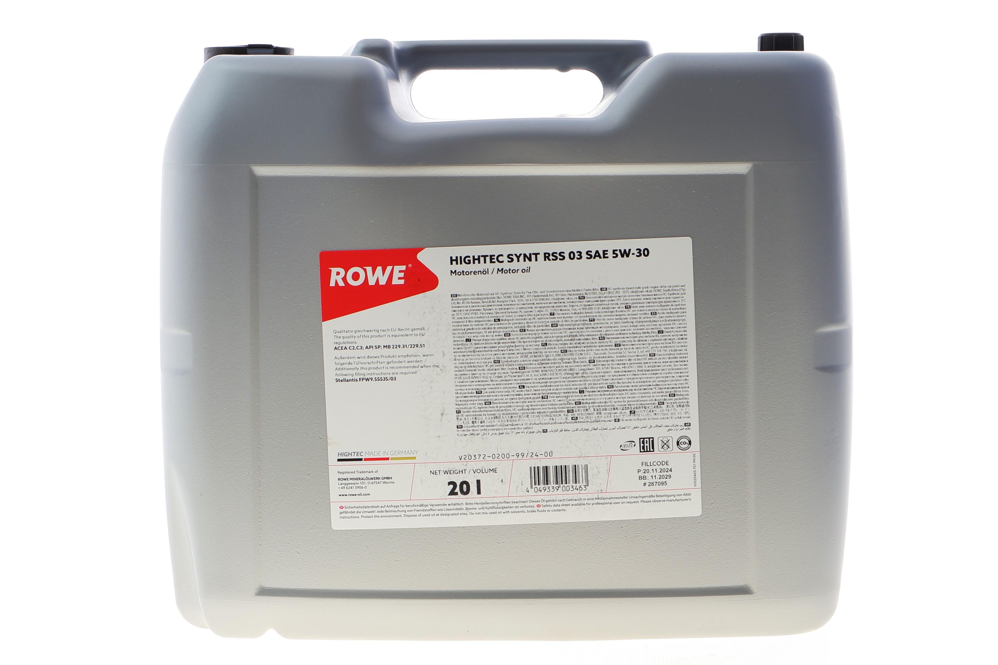 Олива 5W30 HIGHTEC SYNT RSS 03 (20L) (MB 229.31/229.51) (ACEA C2/C3/API SP)