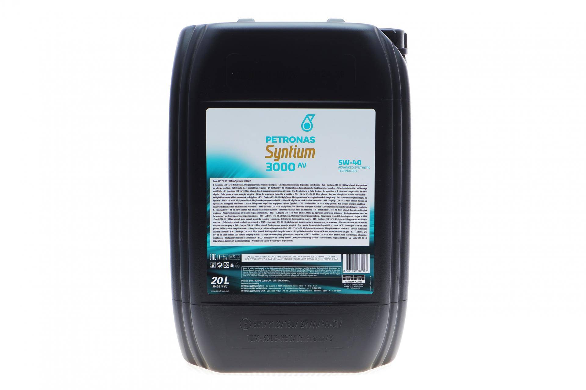 Олива 5W40 SYNTIUM 3000 AV (20L) (VW 505.00/505.01/MB 229.51/RN0700/RN0710) (API SN) (ACEA C3)