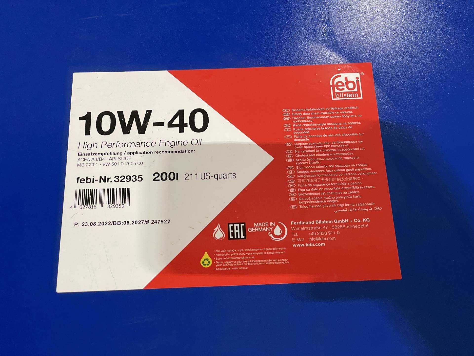 Олива 10W40 (200L) (VW 501 01/505 00/MB 229.1)