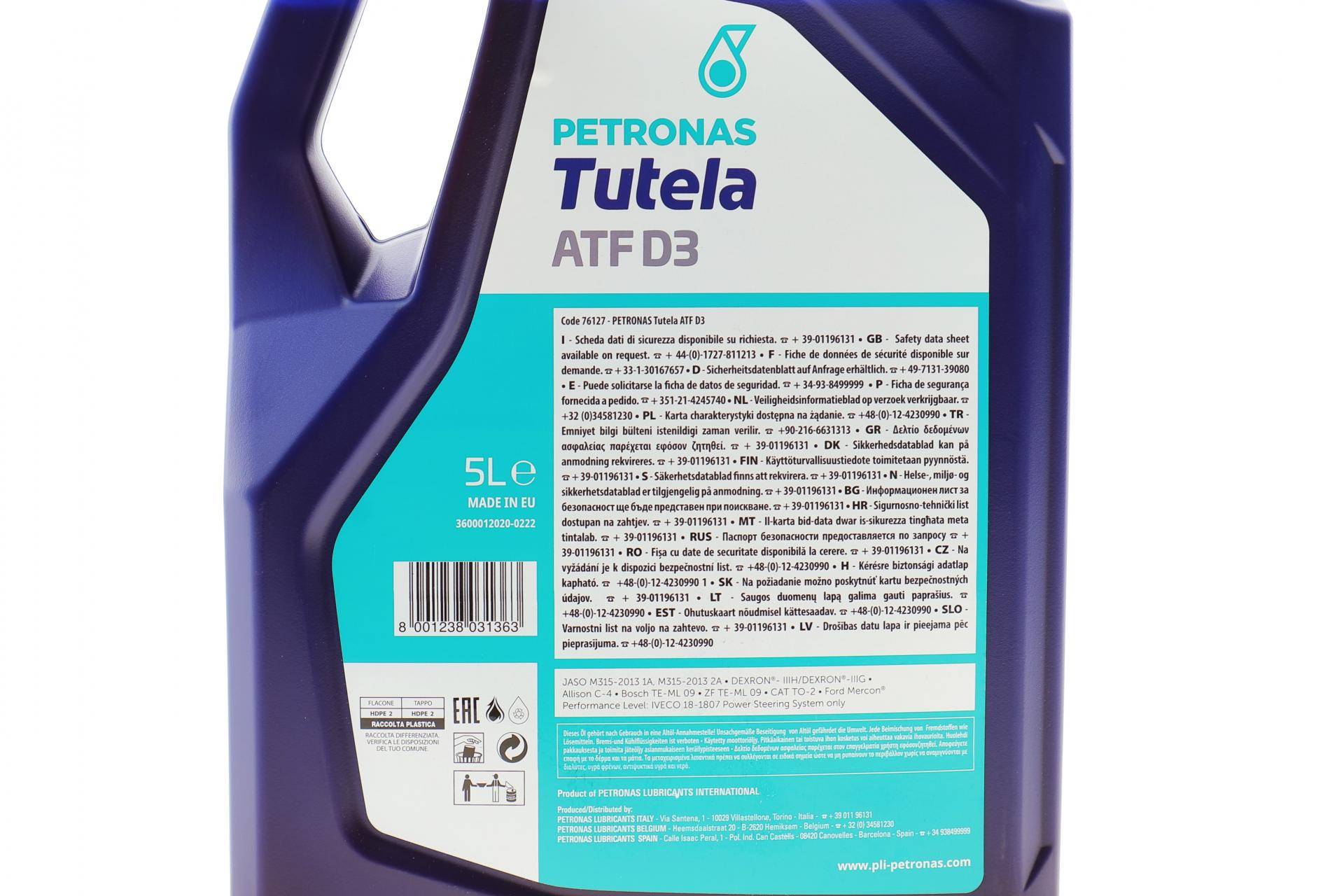 Олива TUTELA ATF D3 (5L) (GM Dexron III-H/Dexron III-G/Allison C4/Ford Mercon)