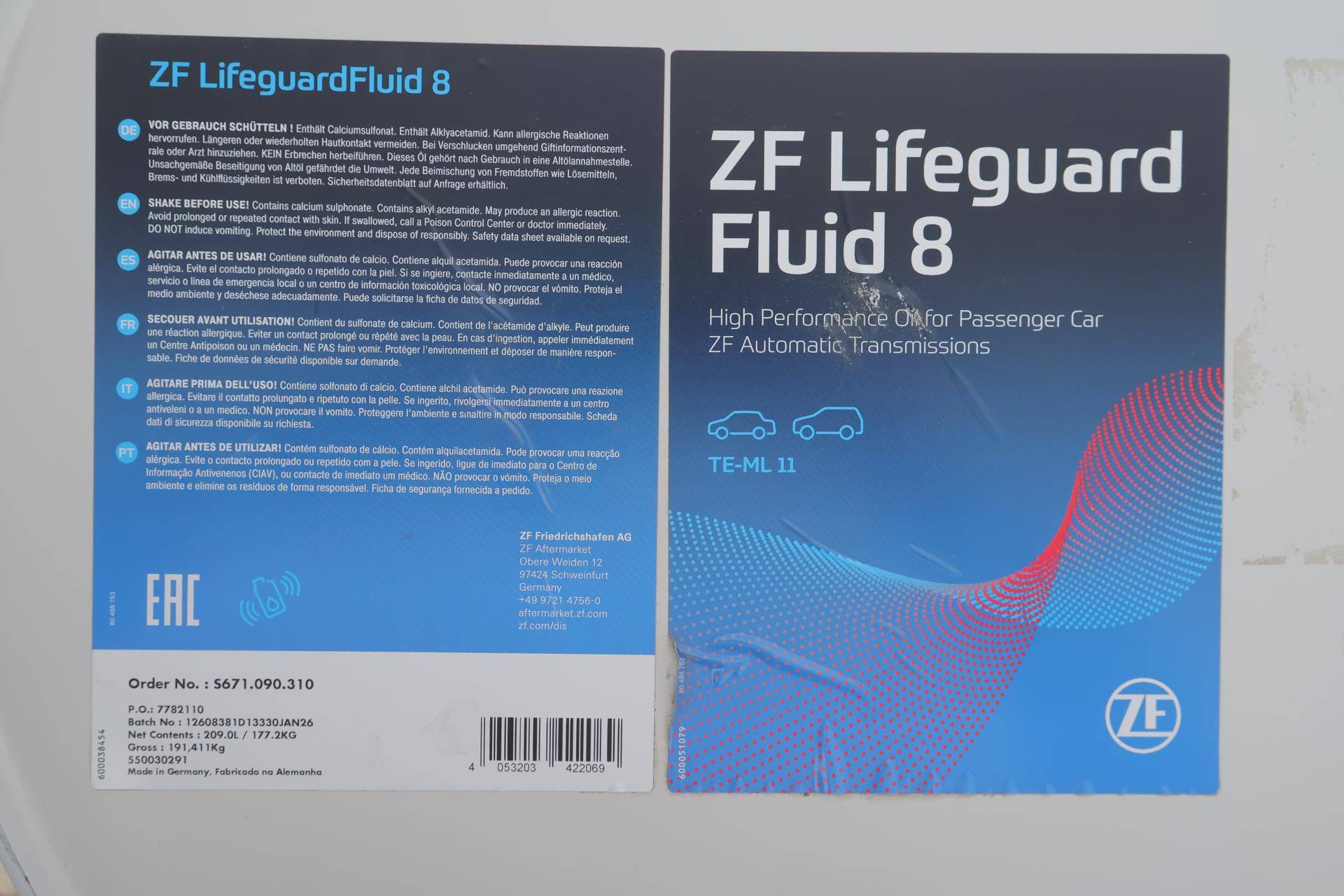 Олива АКПП ATF (209L) (ZF Lifeguard Fluid 8)