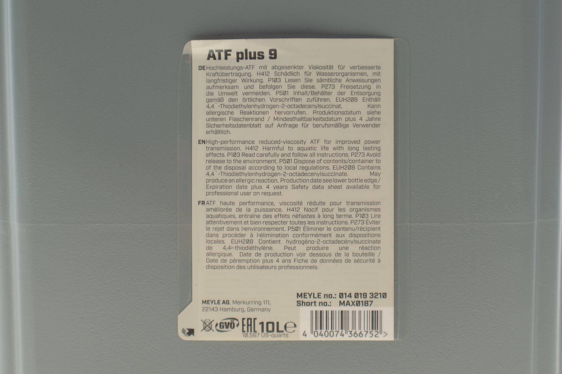 Олива ATF plus 9 (10L) BMW ATF3+/Fiat 9.55550-AV5/VW G 055 540/VW G 060 162/ATF plus