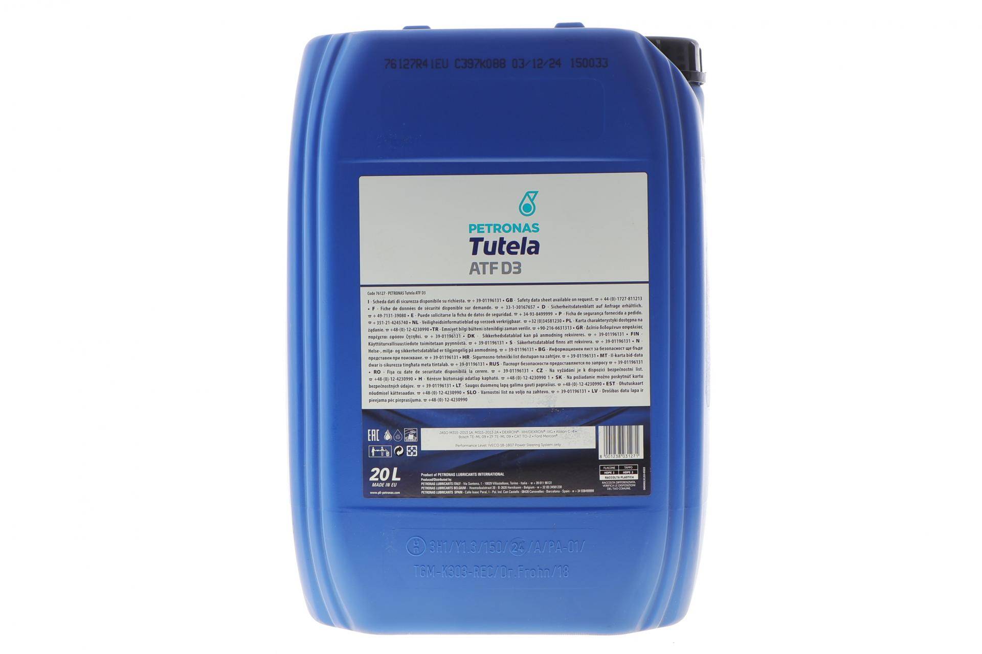 Олива TUTELA ATF D3 (20L) (GM Dexron III-H/Dexron III-G/Allison C4/Ford Mercon)