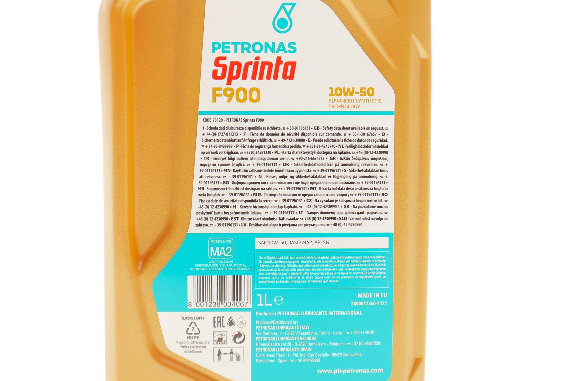 Олива 10W50 SPRINTA F900 4T (1L) (API SN/JASO MA2)(з-на 73120EB5EU)