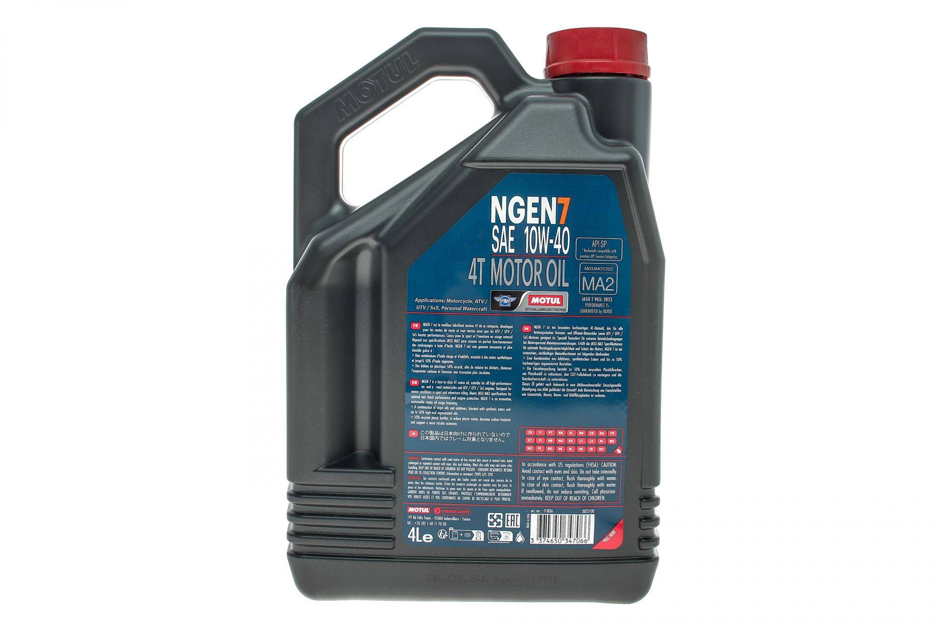 Олива 10W40 NGEN 7 4T (4L) ( API SP/JASO MA2) (111836)