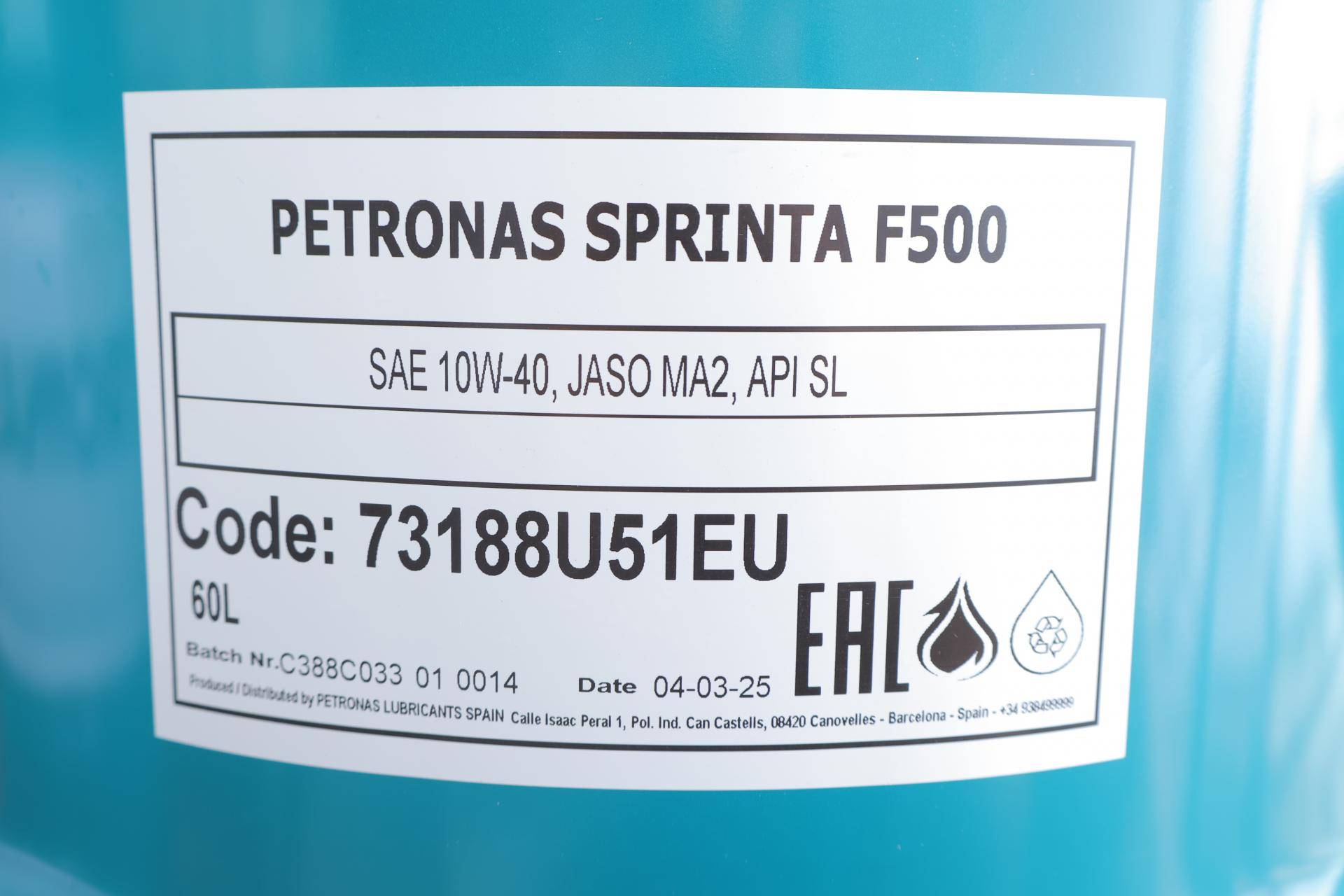 Олива 10W40 SPRINTA F500 4T (60L) (API SL/JASO MA2)