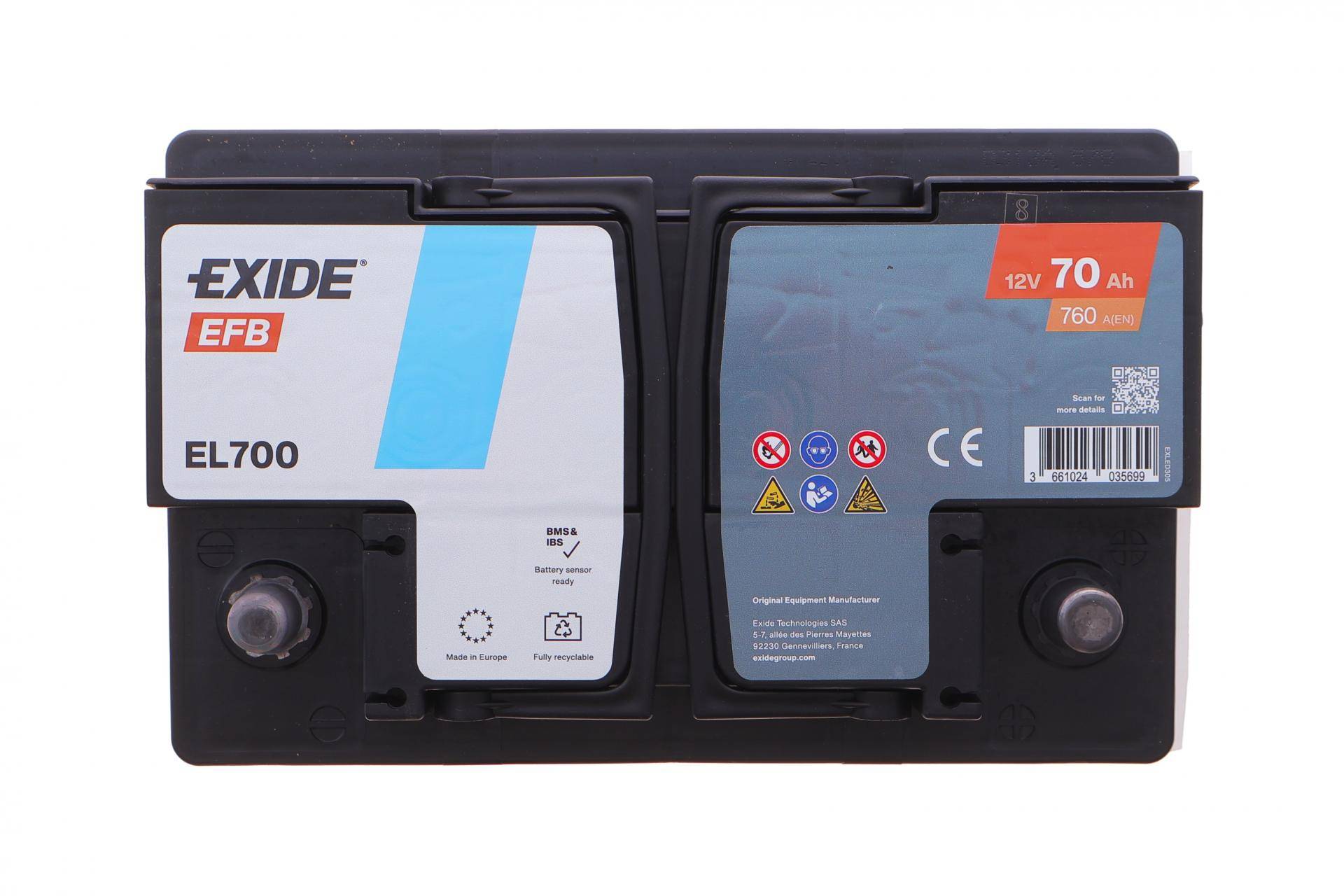 Акумуляторна батарея 70Ah/760A (278x175x190/+R/B13) (Start-Stop EFB)