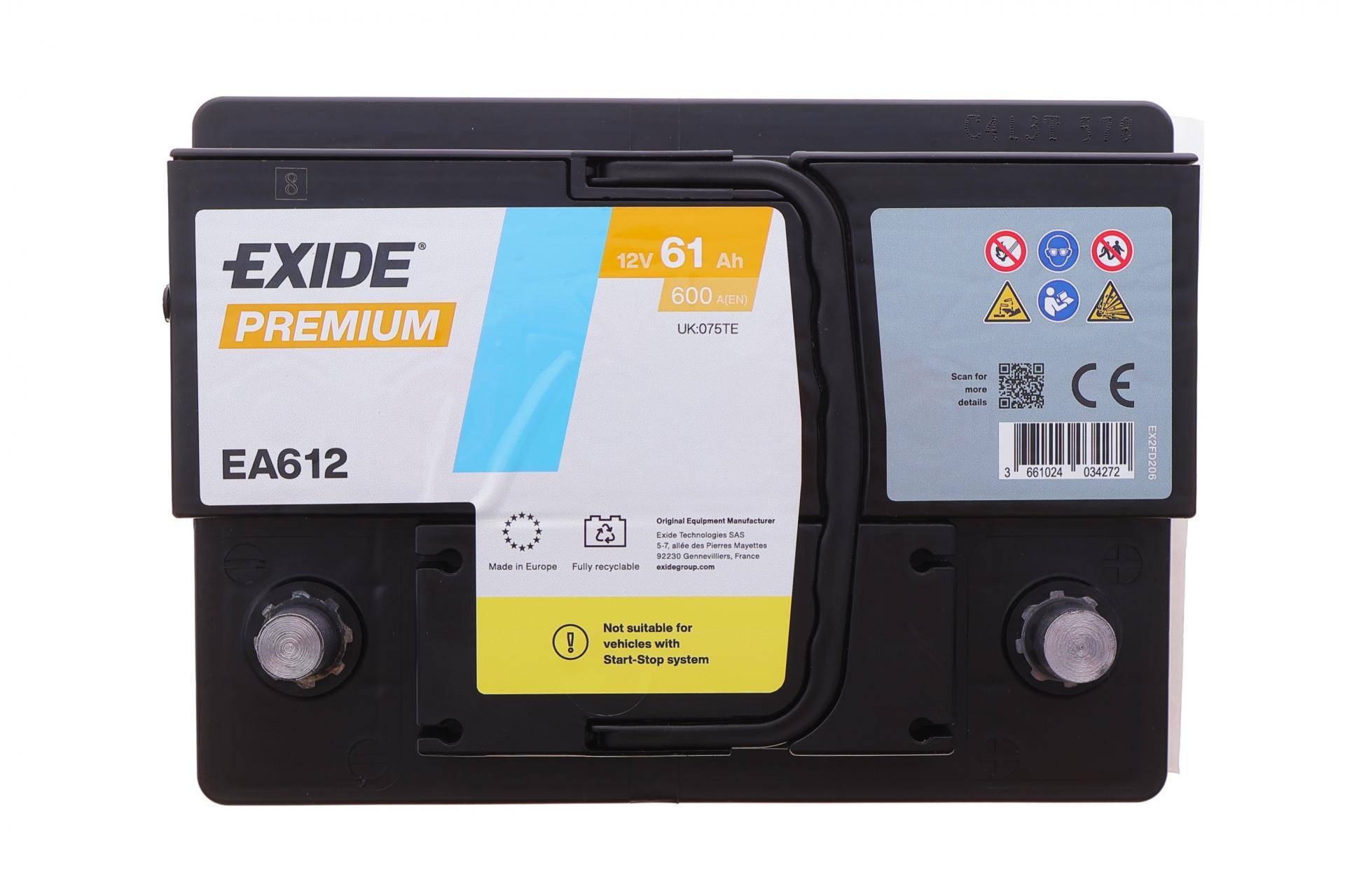 Акумуляторна батарея 61Ah/600A (242x175x175/+R/B13) Premium