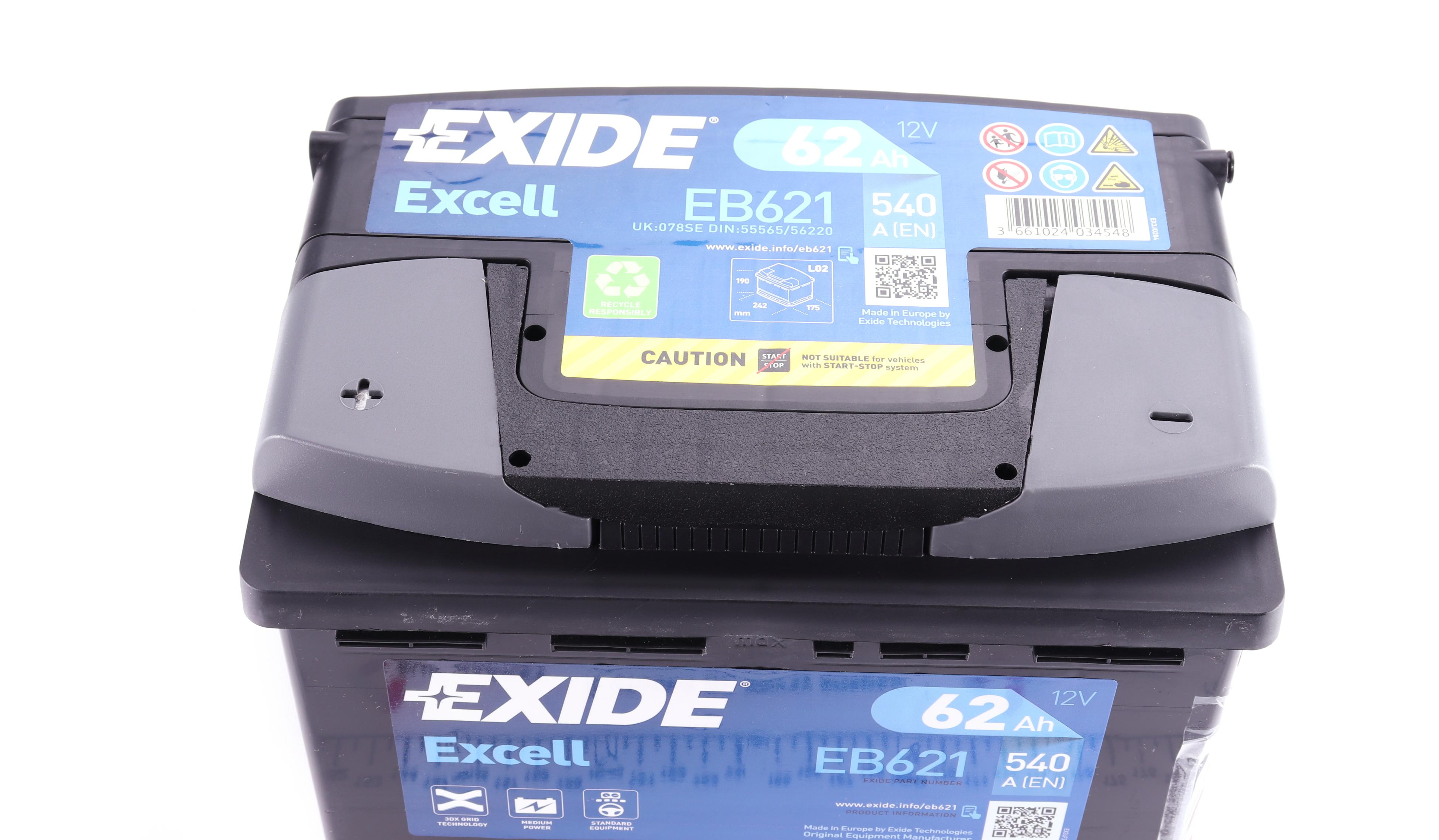 Акумуляторна батарея 62Ah/540A (242x175x190/+L/B13) Excell