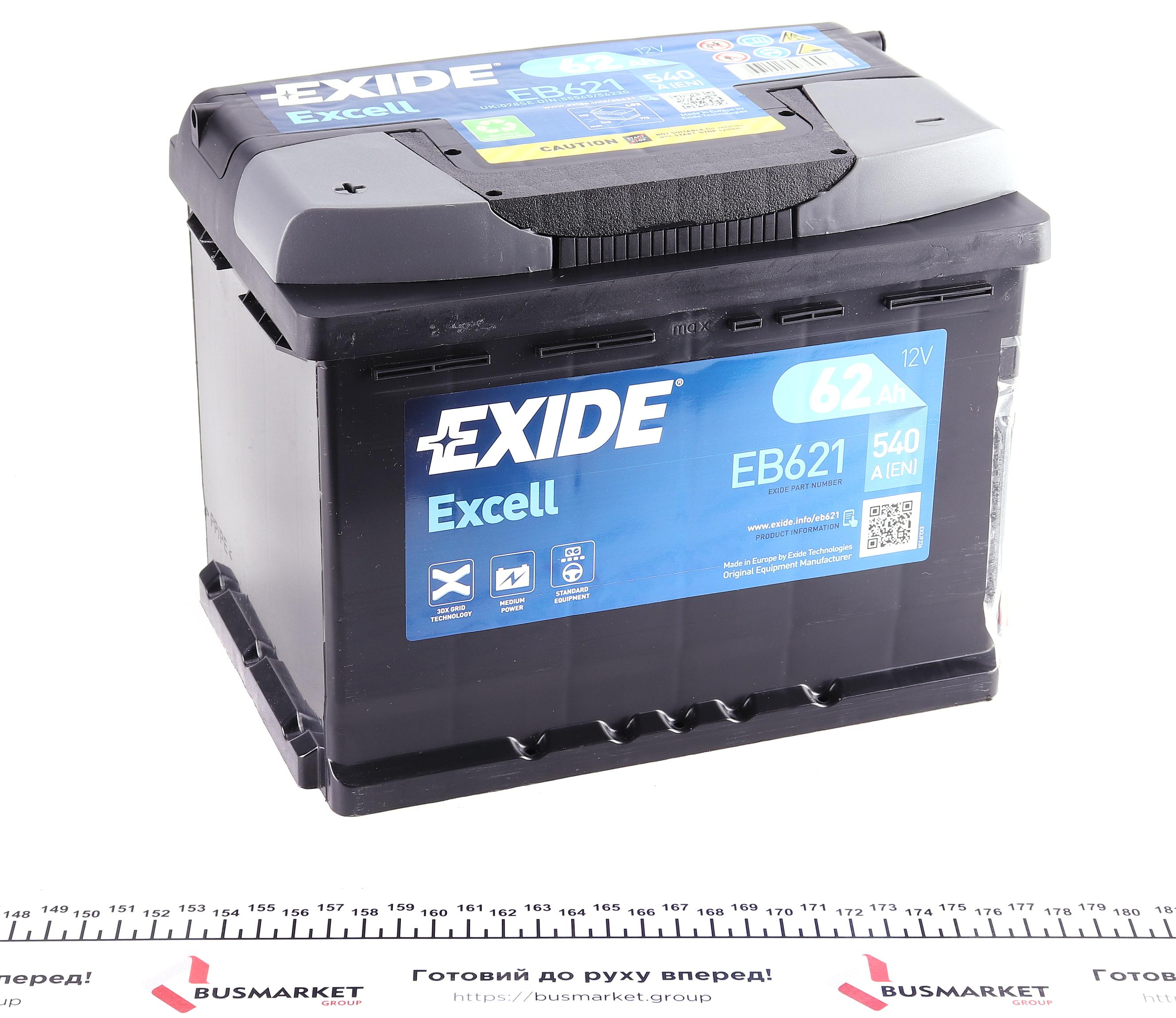 Акумуляторна батарея 62Ah/540A (242x175x190/+L/B13) Excell