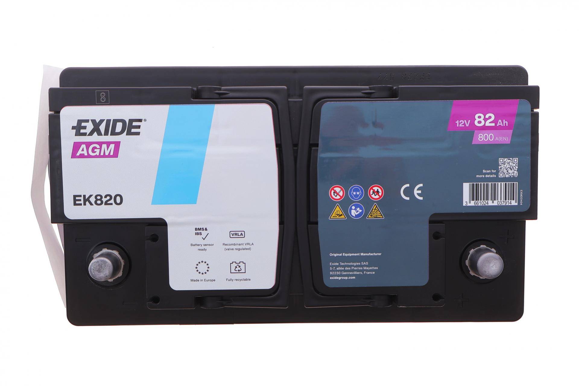 Акумуляторна батарея 82Ah/800A (315x175x190/+R/B13) (Start-Stop AGM) (аналолг EK800)