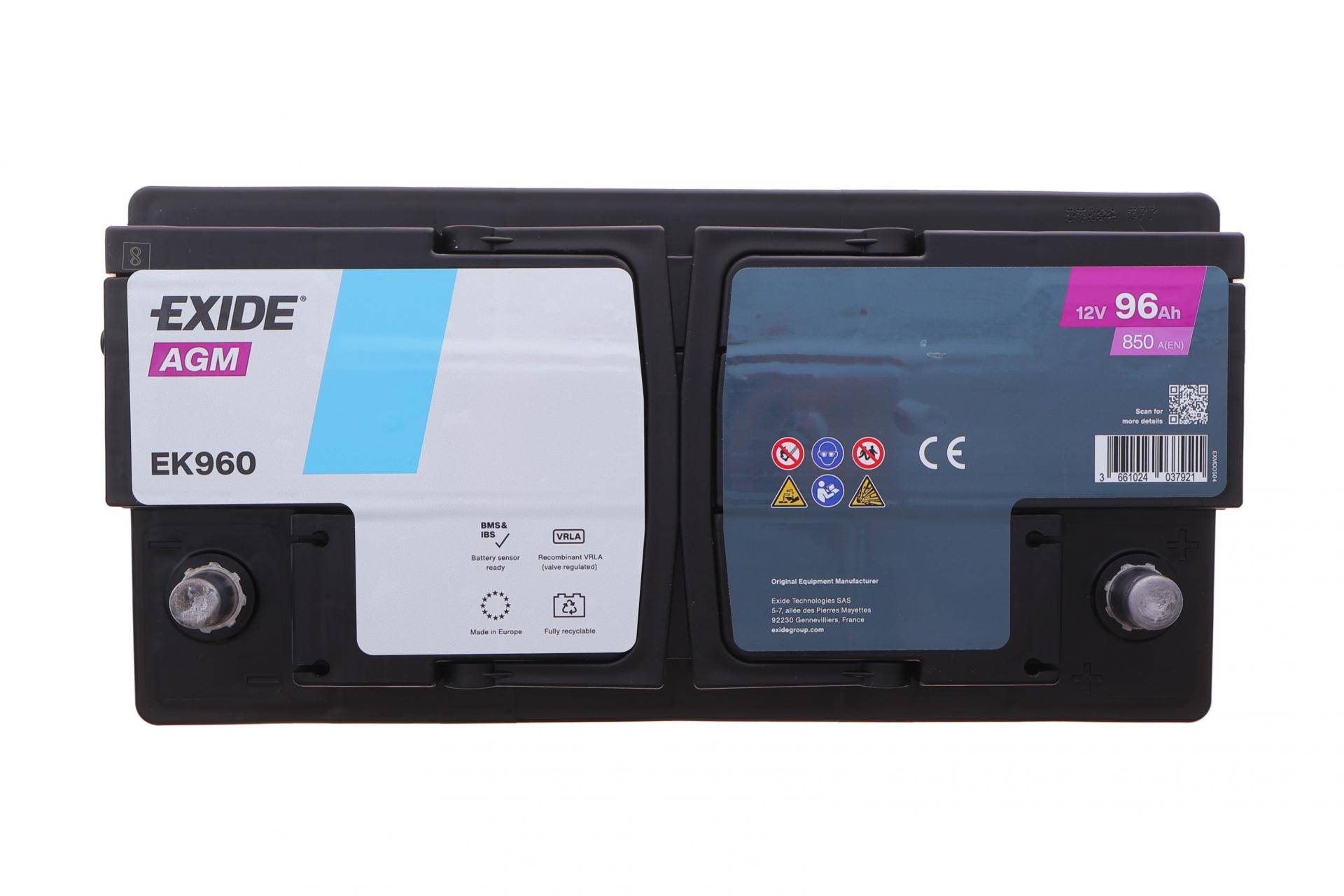 Акумуляторна батарея 96Ah/850A (353x175x190/+R/B13) (Start-Stop AGM) (аналог EK950)