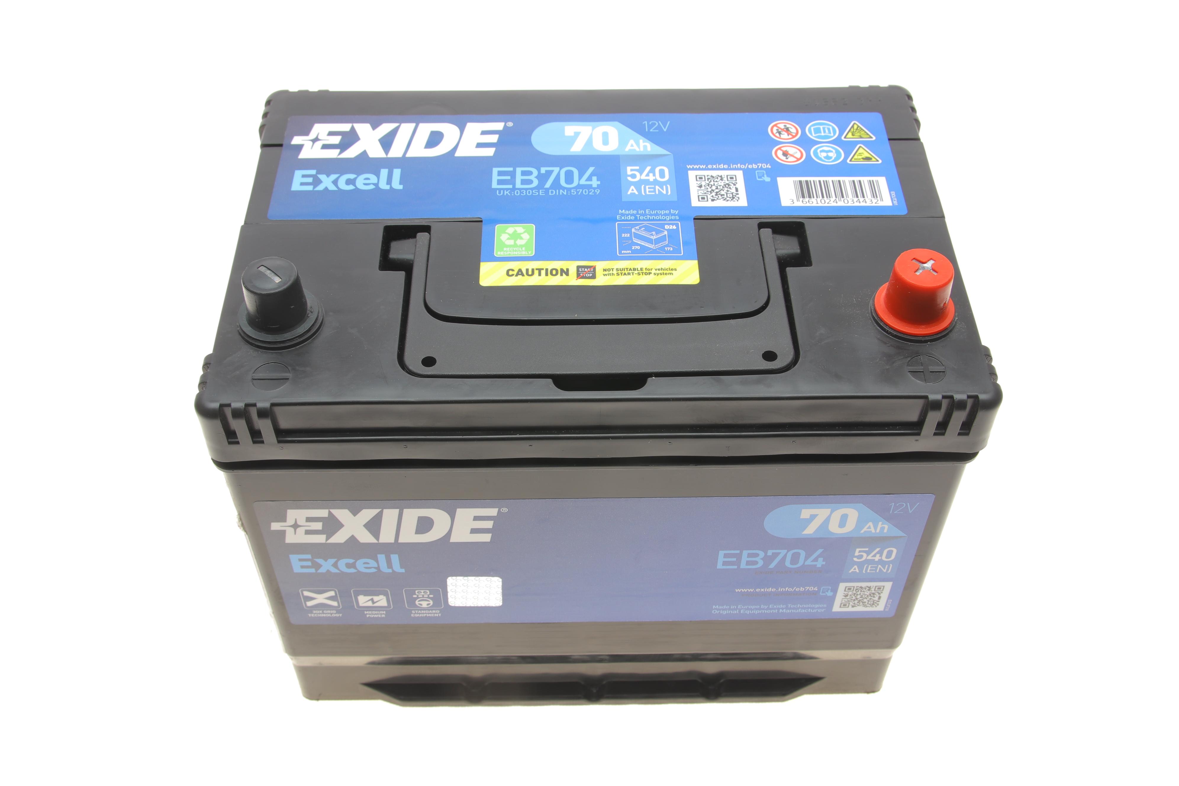 Акумуляторна батарея 70Ah/540A (270x173x222/+R/B9) Excell Азія