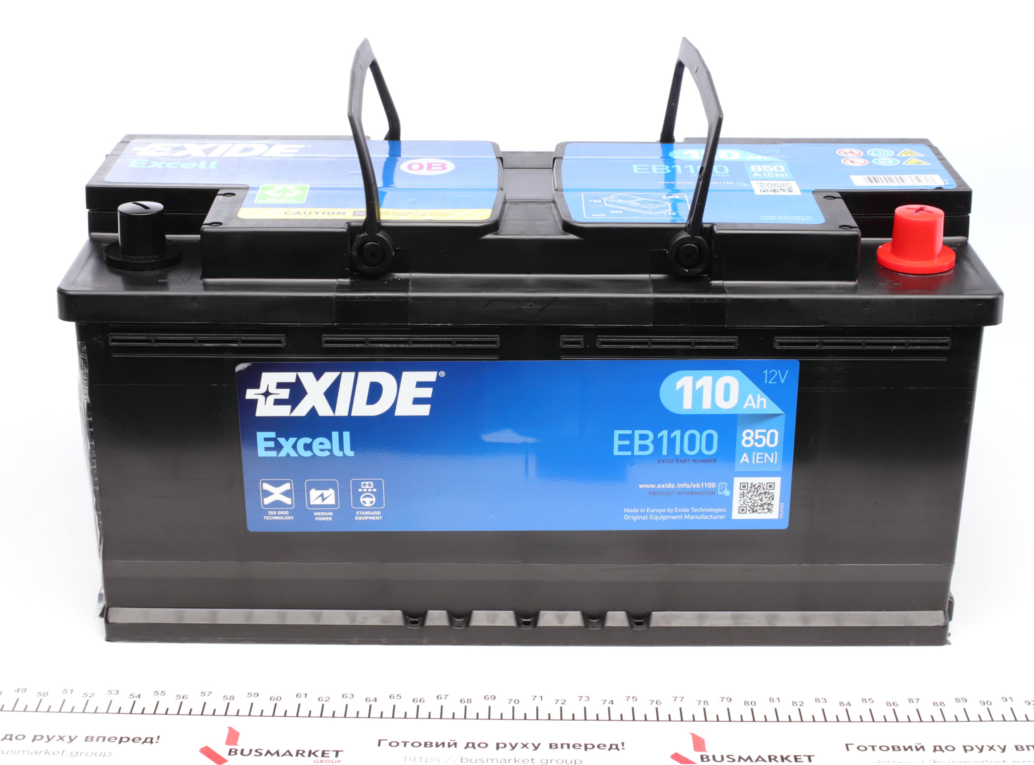 Акумуляторна батарея 110Ah/850A (392x175x190/+R/B13) Excell