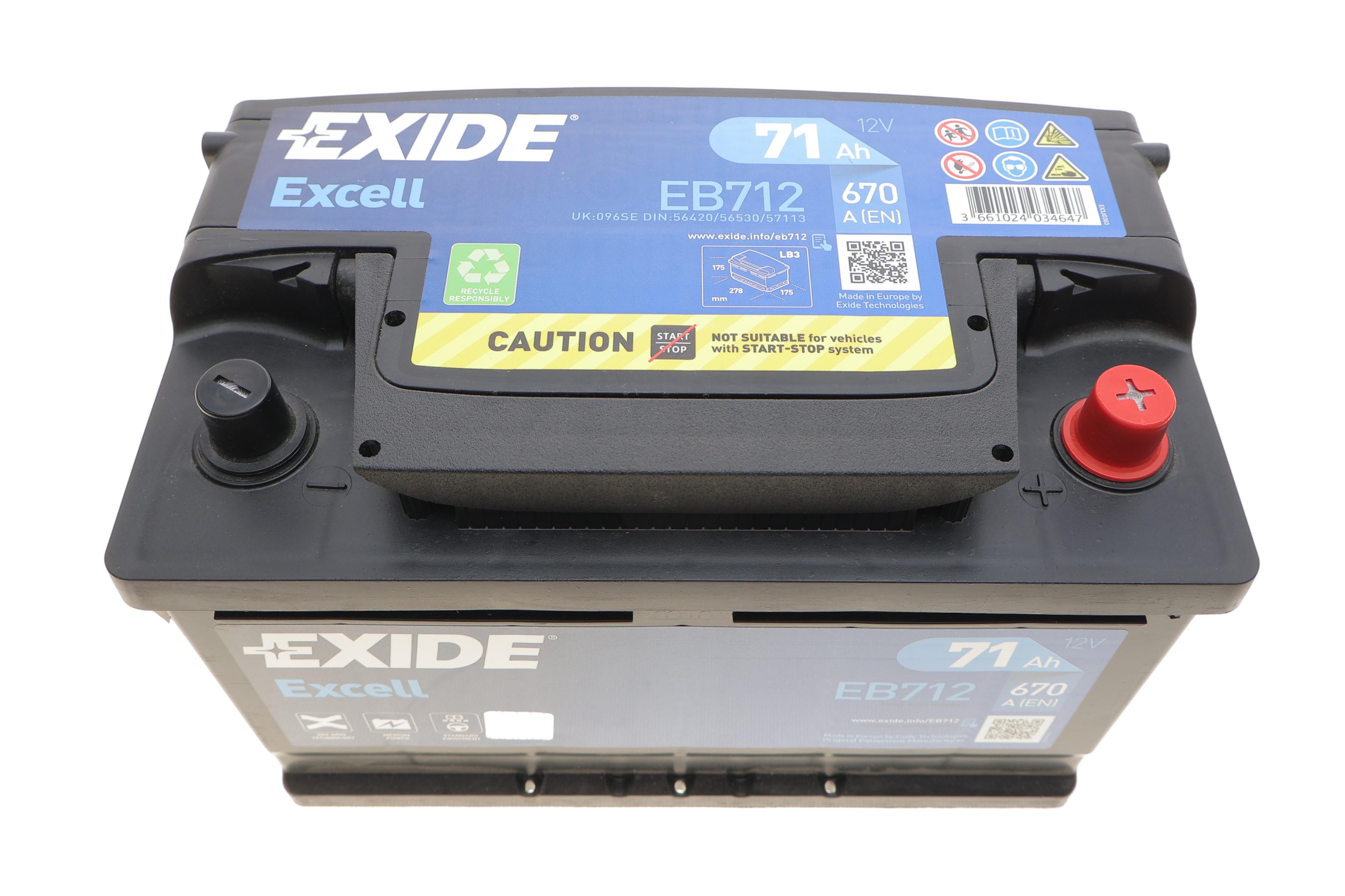 Акумуляторна батарея 71Ah/670A (278x175x175/+R/B13) Excell