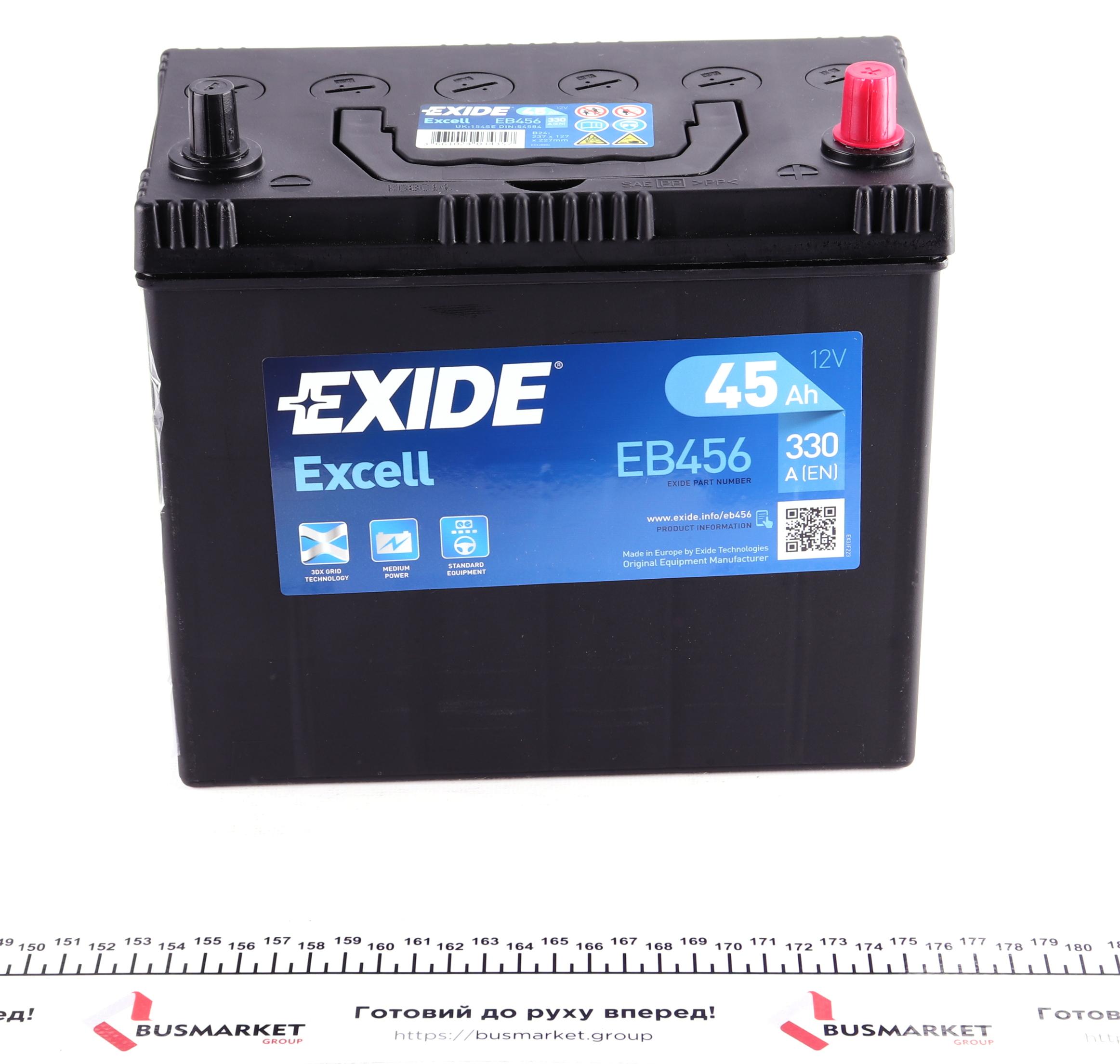 Акумуляторна батарея 45Ah/330A (237x127x227/+R/B00) Excell Азія