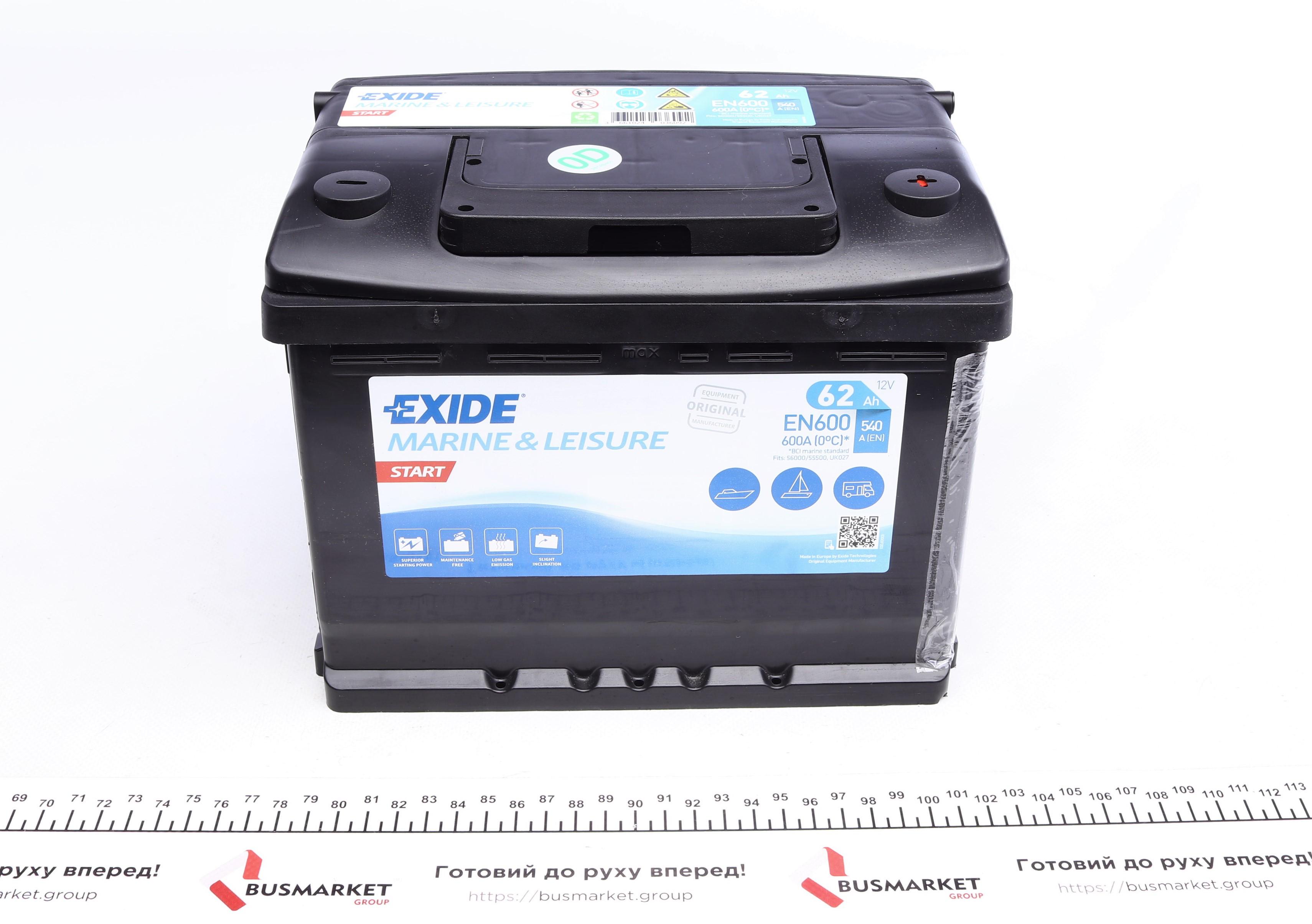Акумуляторна батарея 62Ah/600A (242x175x190/+R/B13) (Пуск/для водного транспорту)