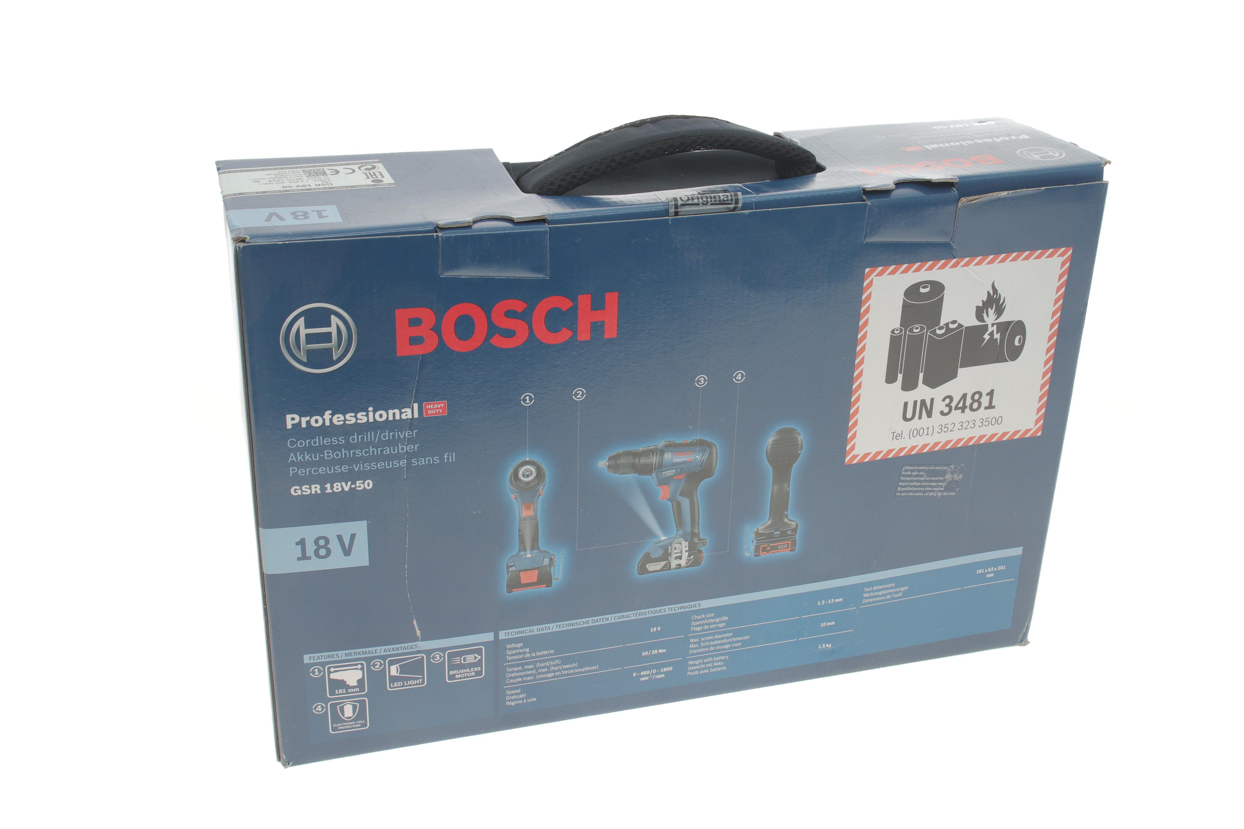 Шуруповерт акумуляторний GSR 18V-50 (28-50 Nm/18V) I=0–460 об./ II = 0–1800 об. (+ набір біт) (+АКБ)