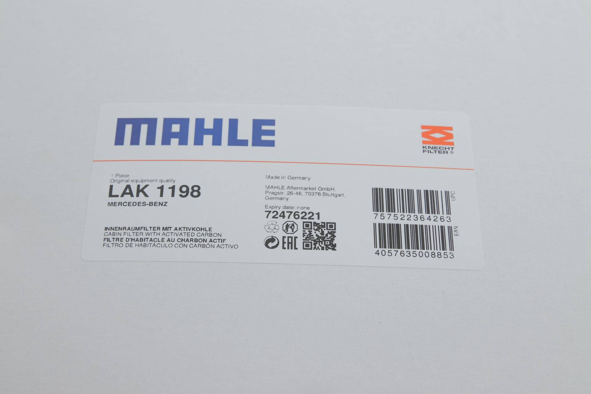 Фільтр салону MB Vito (W447) 14- (вугільний)