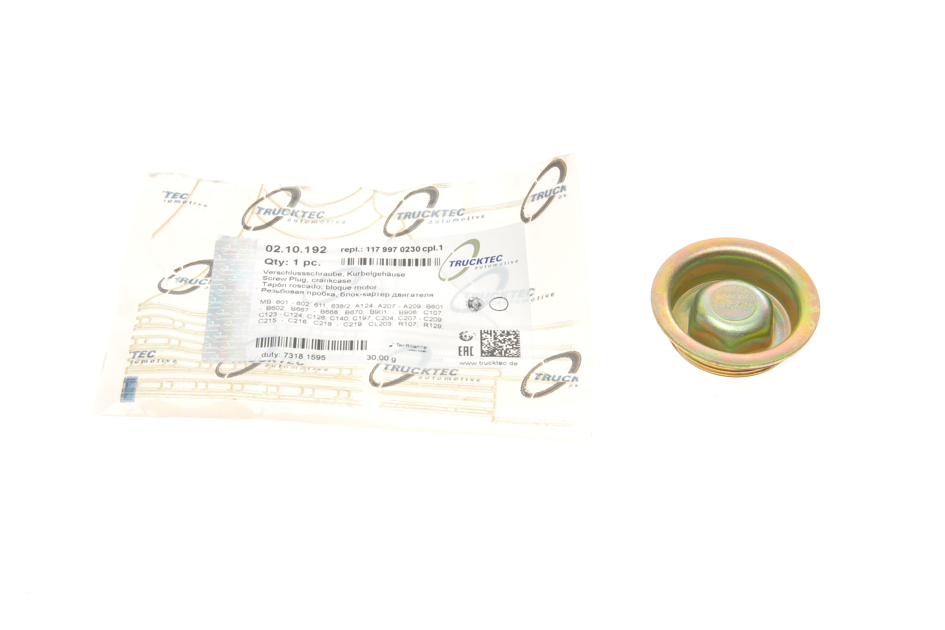 Заглушка блока циліндрів MB Sprinter 95- (M38x1.5) (+ прокладка)