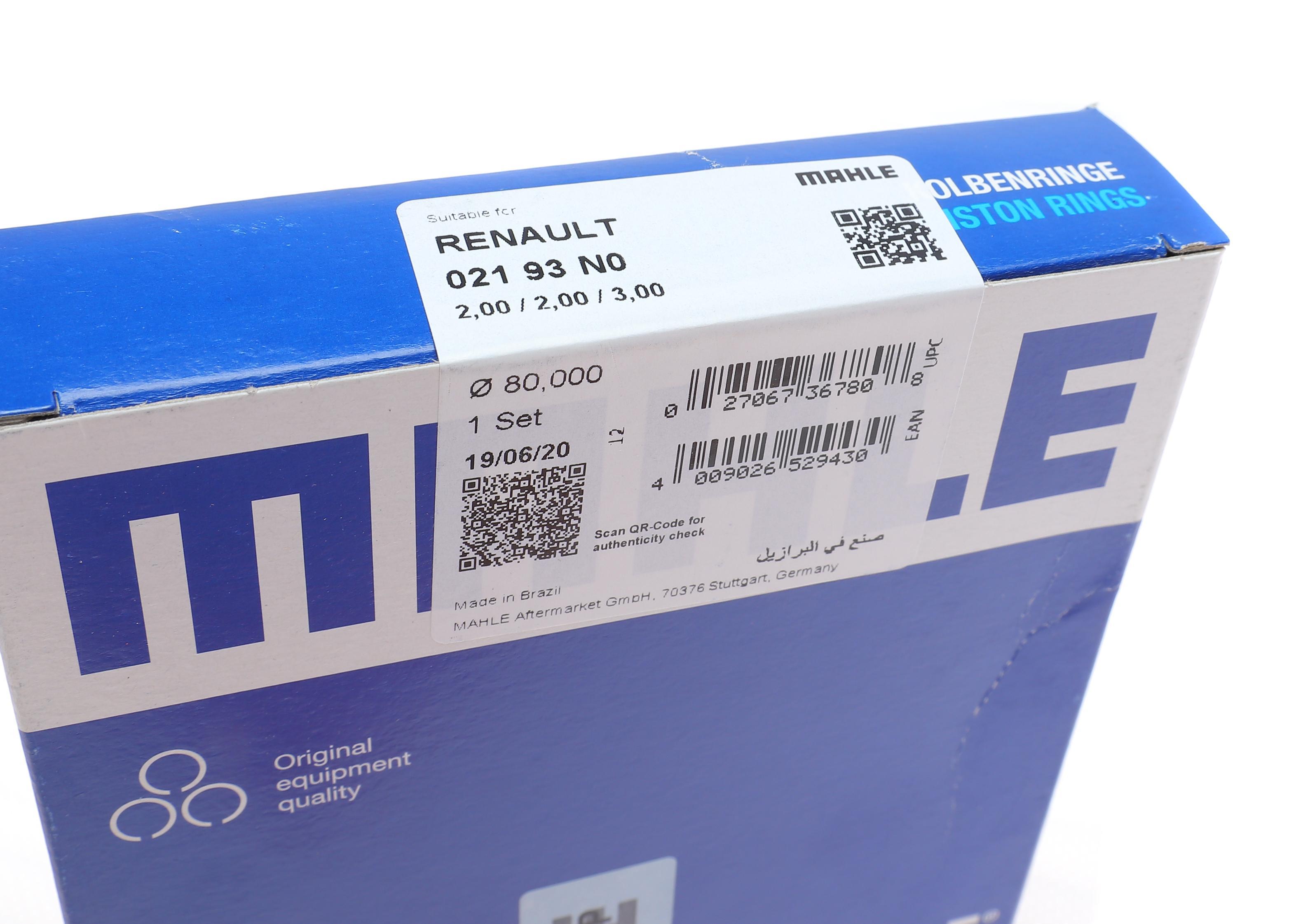 Кільця поршневі Renault Kangoo 1.9D (80.00mm/STD) (2-2-3)