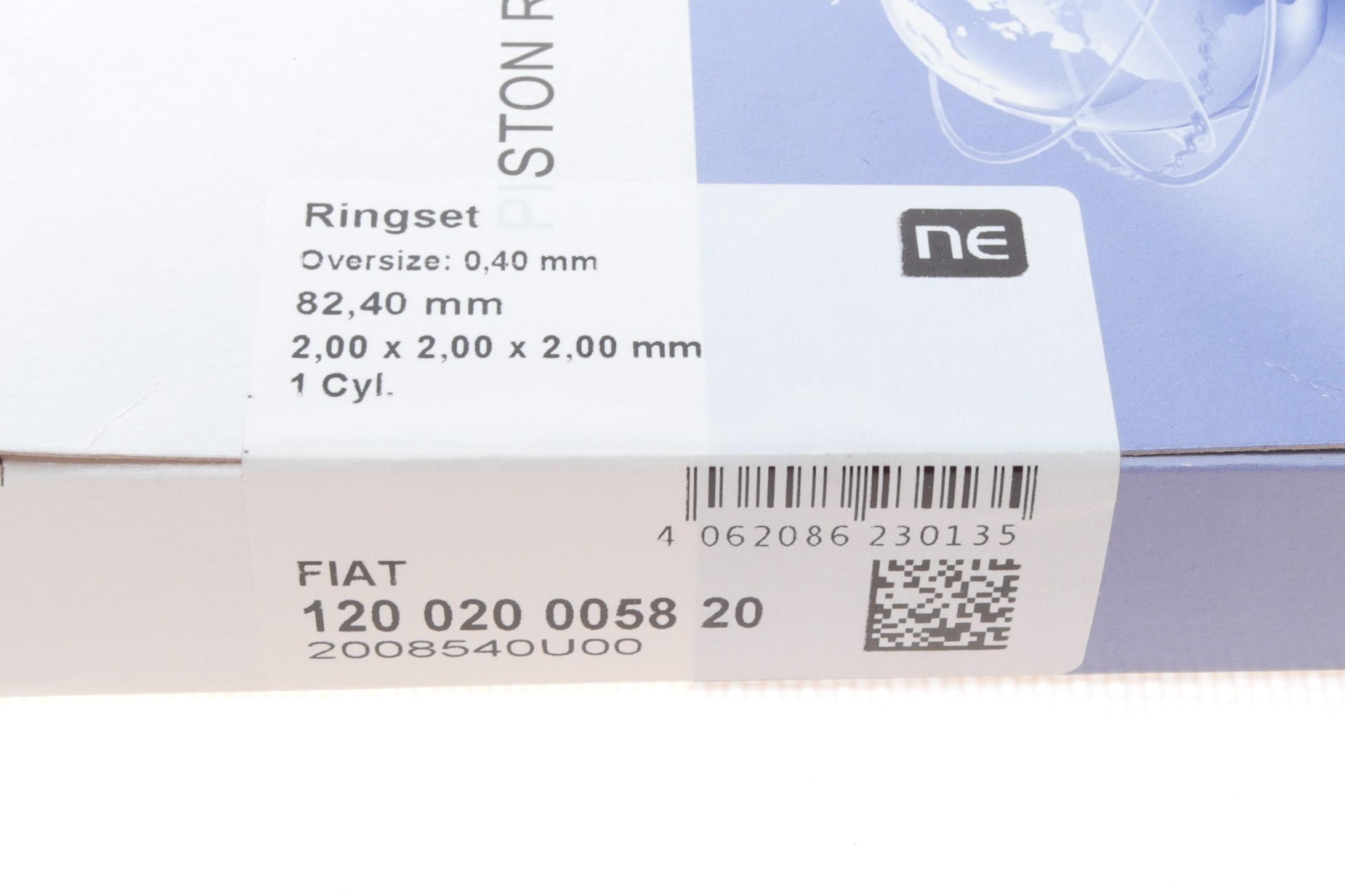 Кільця поршневі Fiat Doblo 1.9JTD 99- (82.40mm/+0.4) (2-2-2) = 8920984000