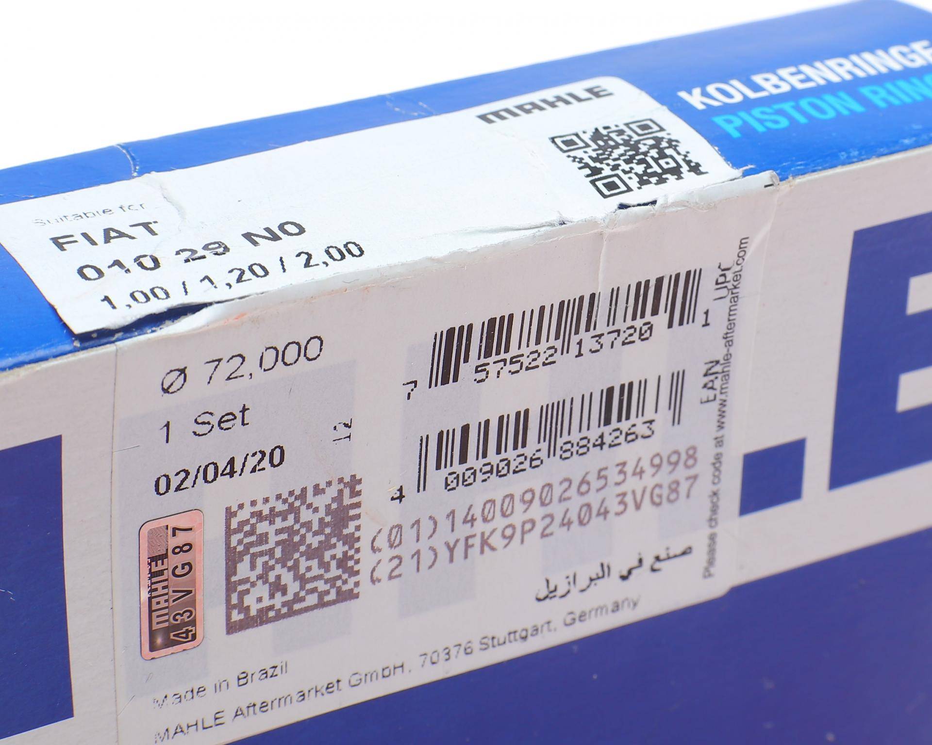 Кільця поршневі Fiat Doblo/Fiorino 1.4i 05- (72.00mm/STD) (1.0-1.2-2)