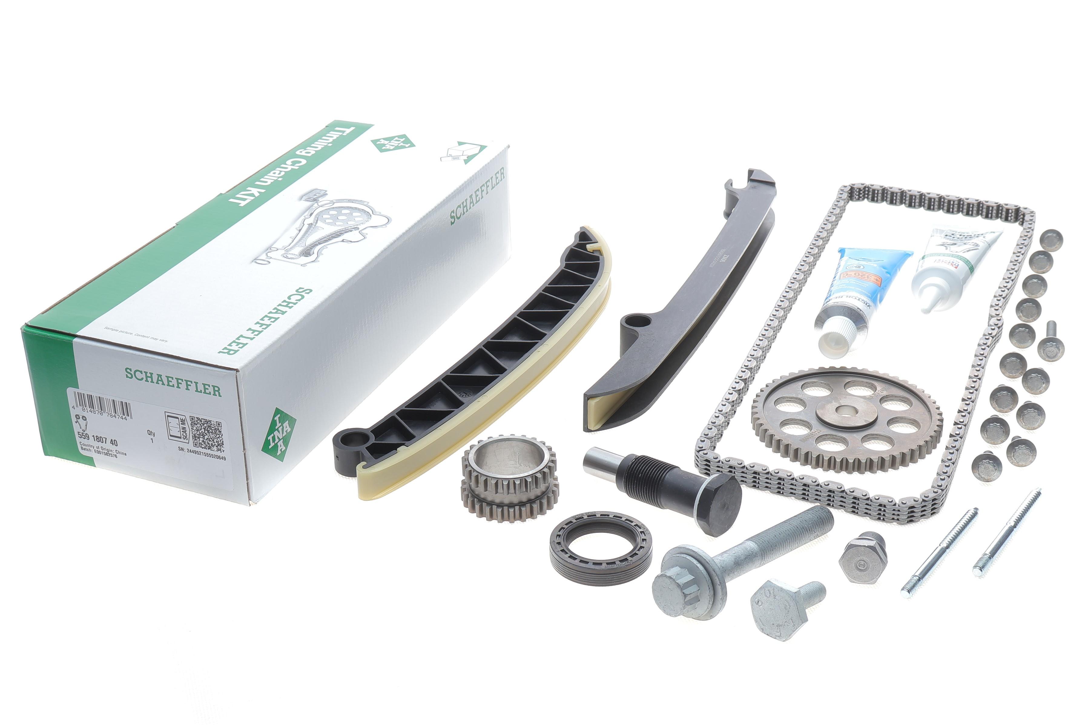 Комплект ланцюга ГРМ VW Caddy III 1.2 TSI 10-15 (ланцюг, башмак, натяжник), (вир-во INA)