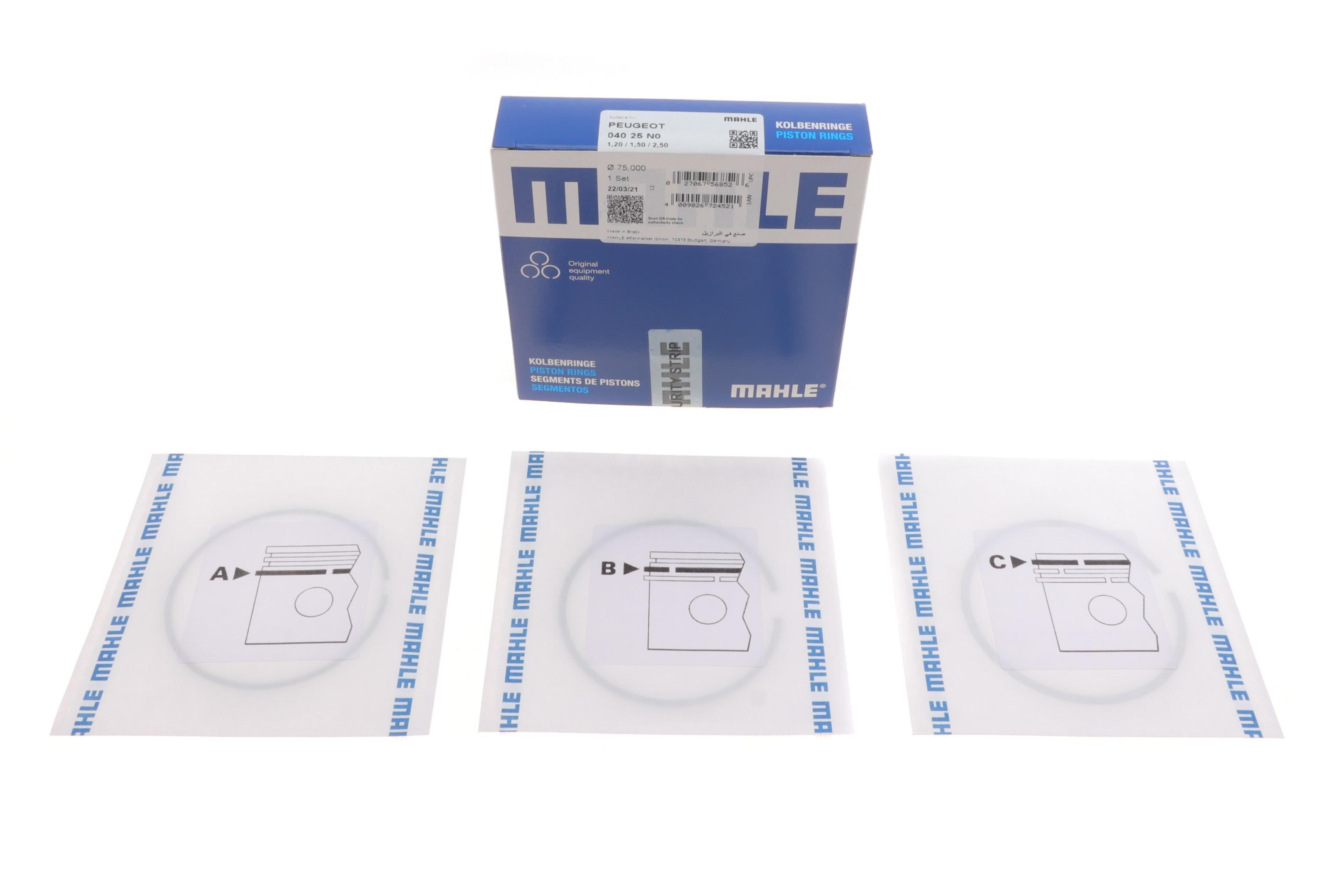 Кільця поршневі Citroen C2/C3/C4/Peugeot 206/207/307 1.4 16V 03 (75.00mm/STD) (1.2-1.5-2.5)