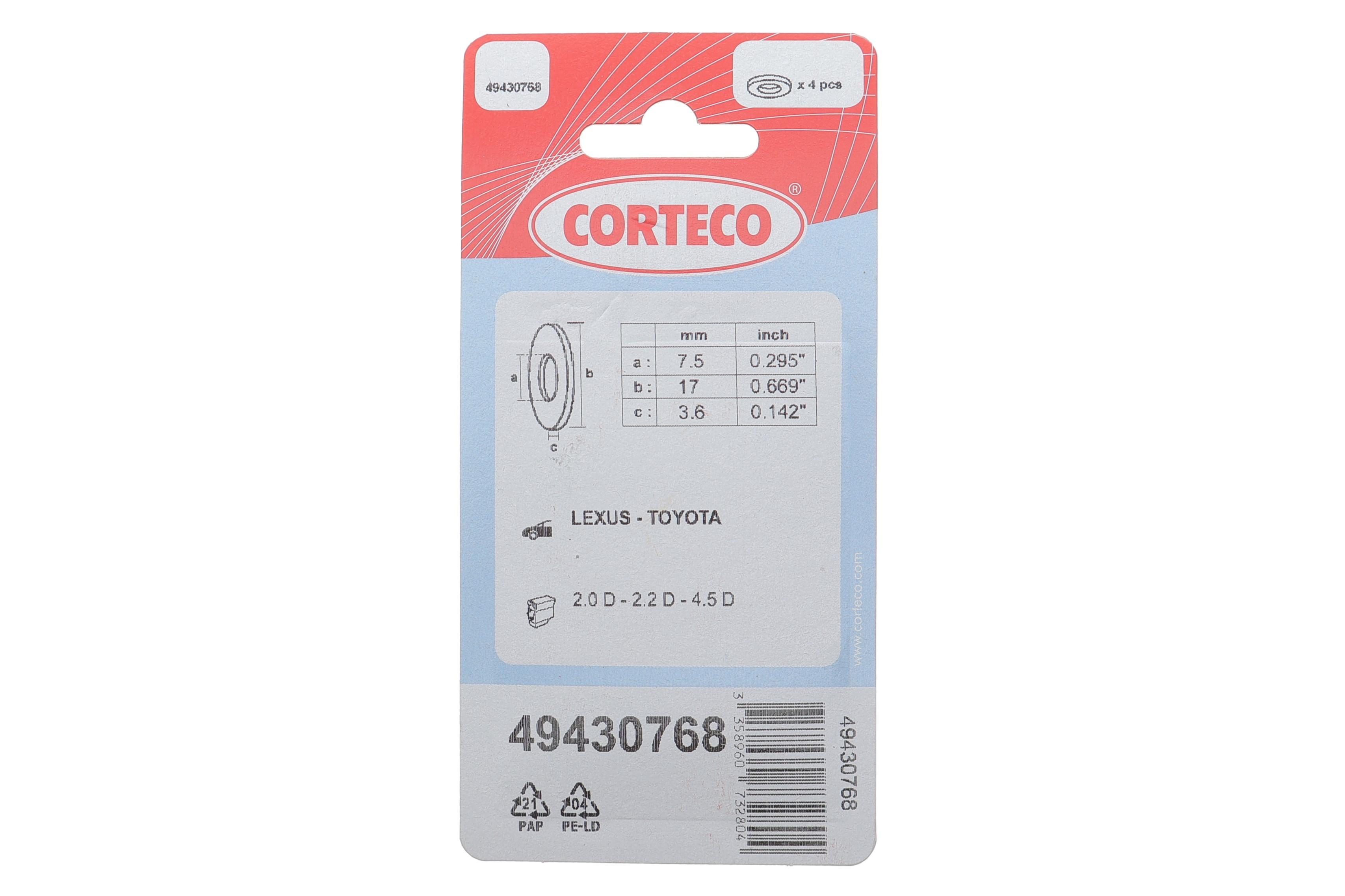 Шайба під форсунку Toyota Corolla/Rav4 2.0/2.2D 05- (7.5x17x3.6) (к-кт 4шт)