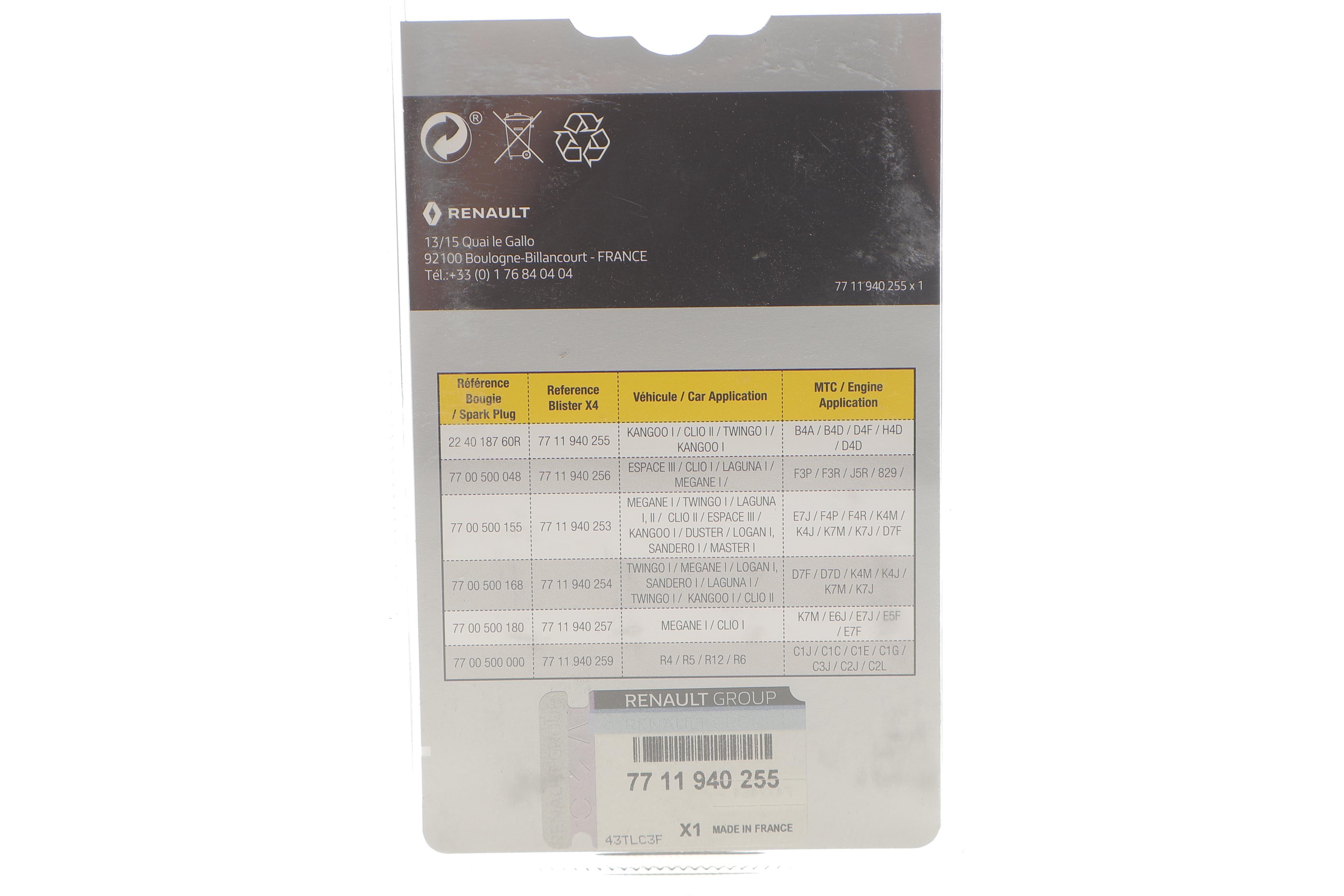 Свічка запалювання (к-кт 4шт) Dacia Logan/Renault Kangoo 1.4/1.2 16V 01-