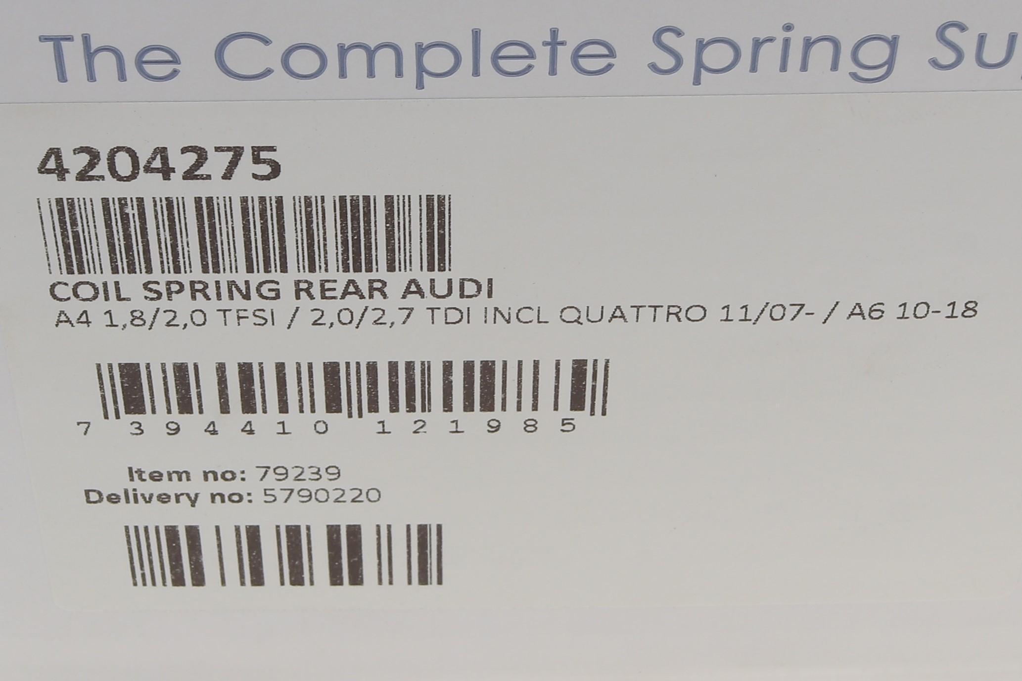 Пружина (задня) Audi A4/A6 1.8TFSI/2.0TDI/TFSI/2.7TDI/2.8FSI/3.0TDI 07-18 (седан) (без спорт.х.ч)