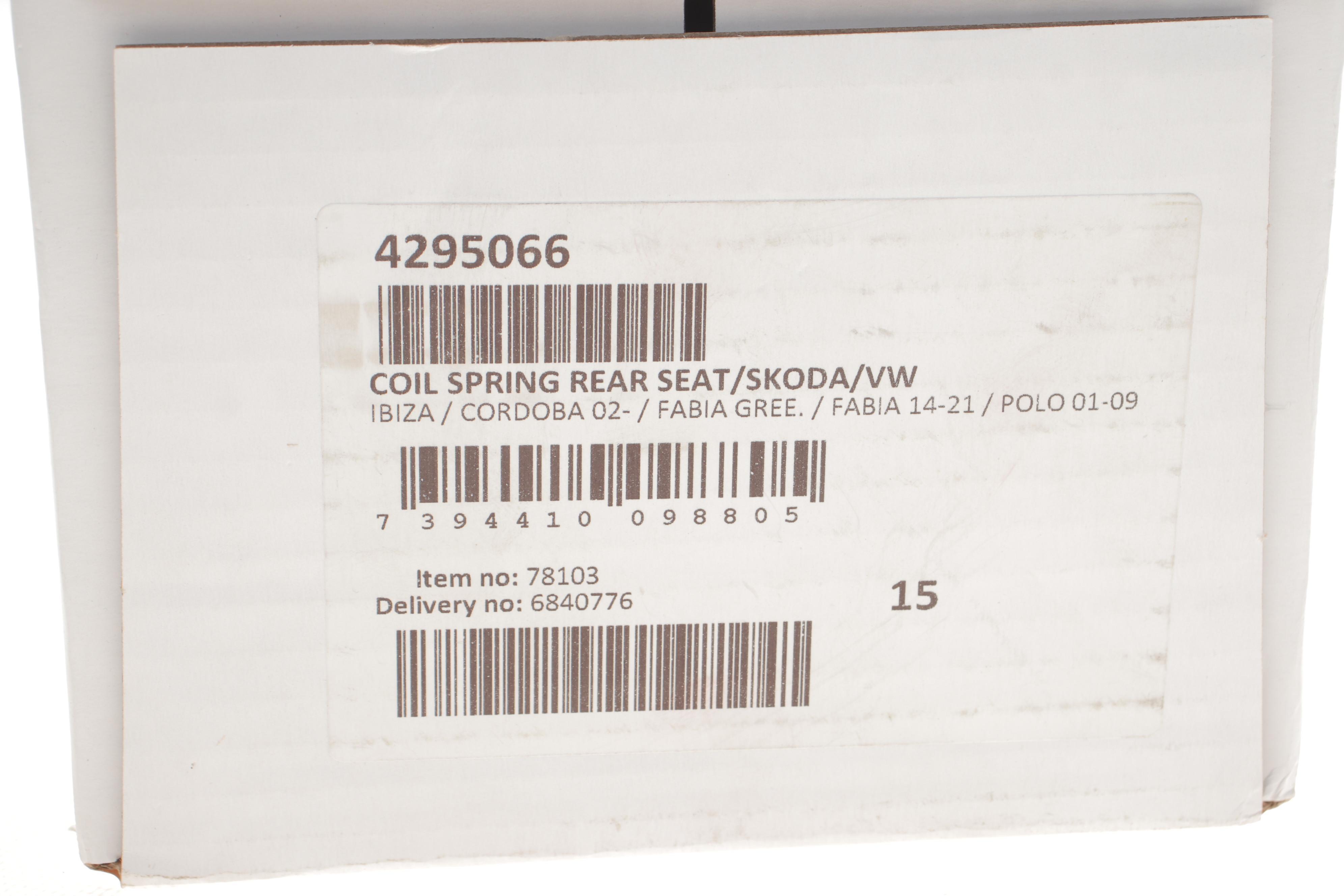 Пружина (задня) VW Polo 1.2-1.4/1.4-1.9TDI 01-09/Skoda Fabia 1.0-1.2TSI/1.2-1.4TDI 07- (накл.з.ч)