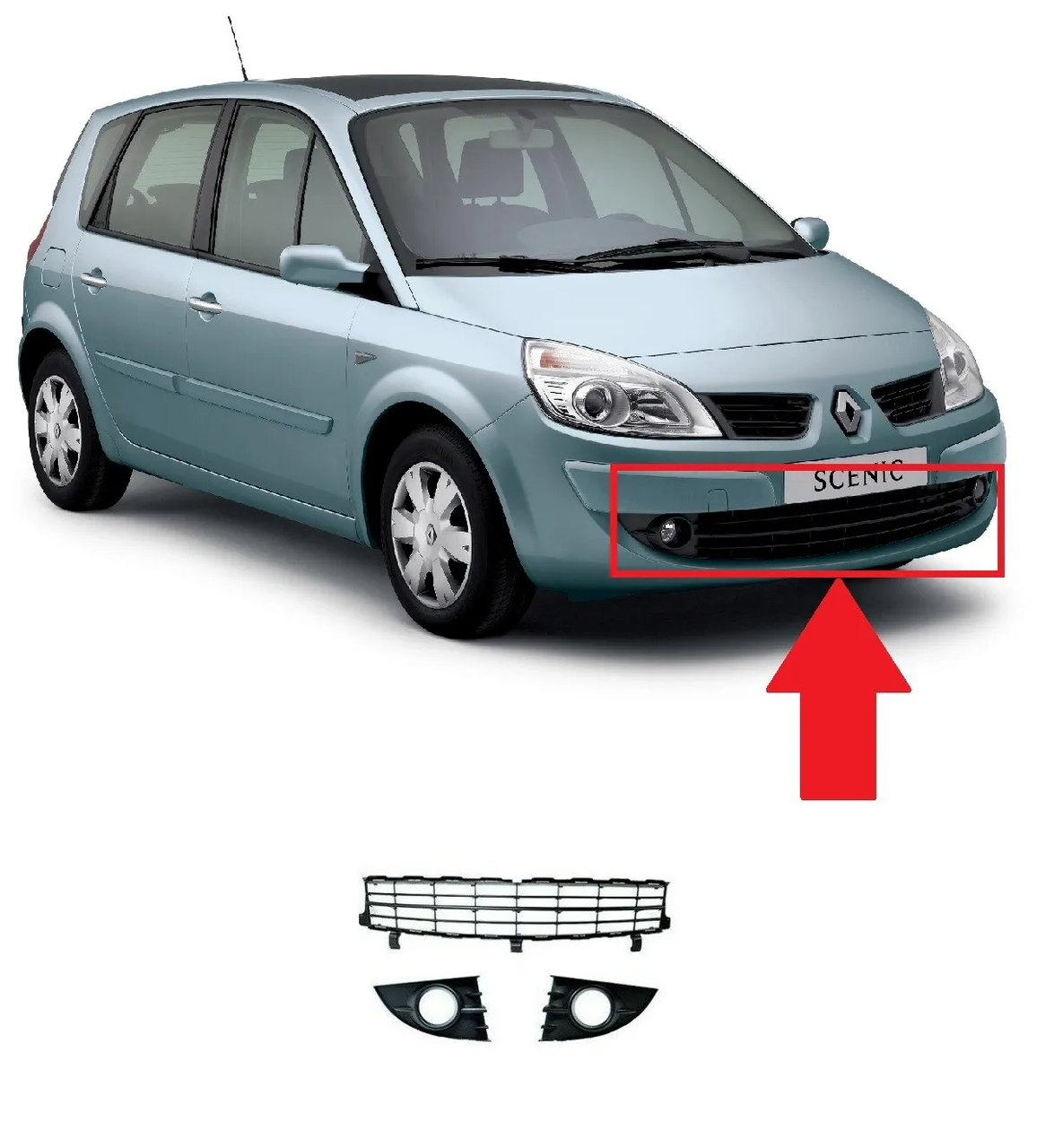 Решітка бампера  Renault Scenic  2006-2009 (комплект)