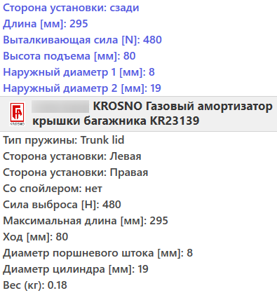 Газовий амортизатор багажника BMW 3 E36 1990-1999 / KROSNO