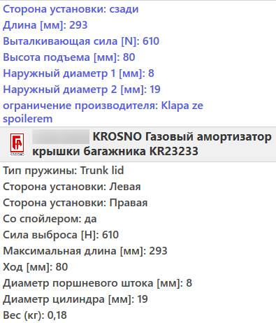 Газовий амортизатор багажника BMW 3 E36 1990-1999 / KROSNO