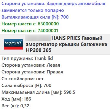 Газовий амортизатор багажника OPEL COMBO 2001- / TOPRAN